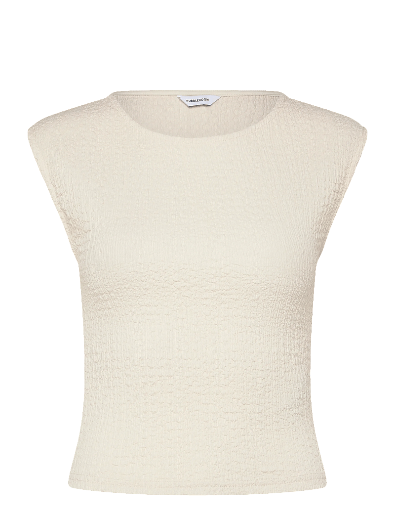 Bubbleroom - Structure Cap Sleeve Top - t-shirts - cream - 1