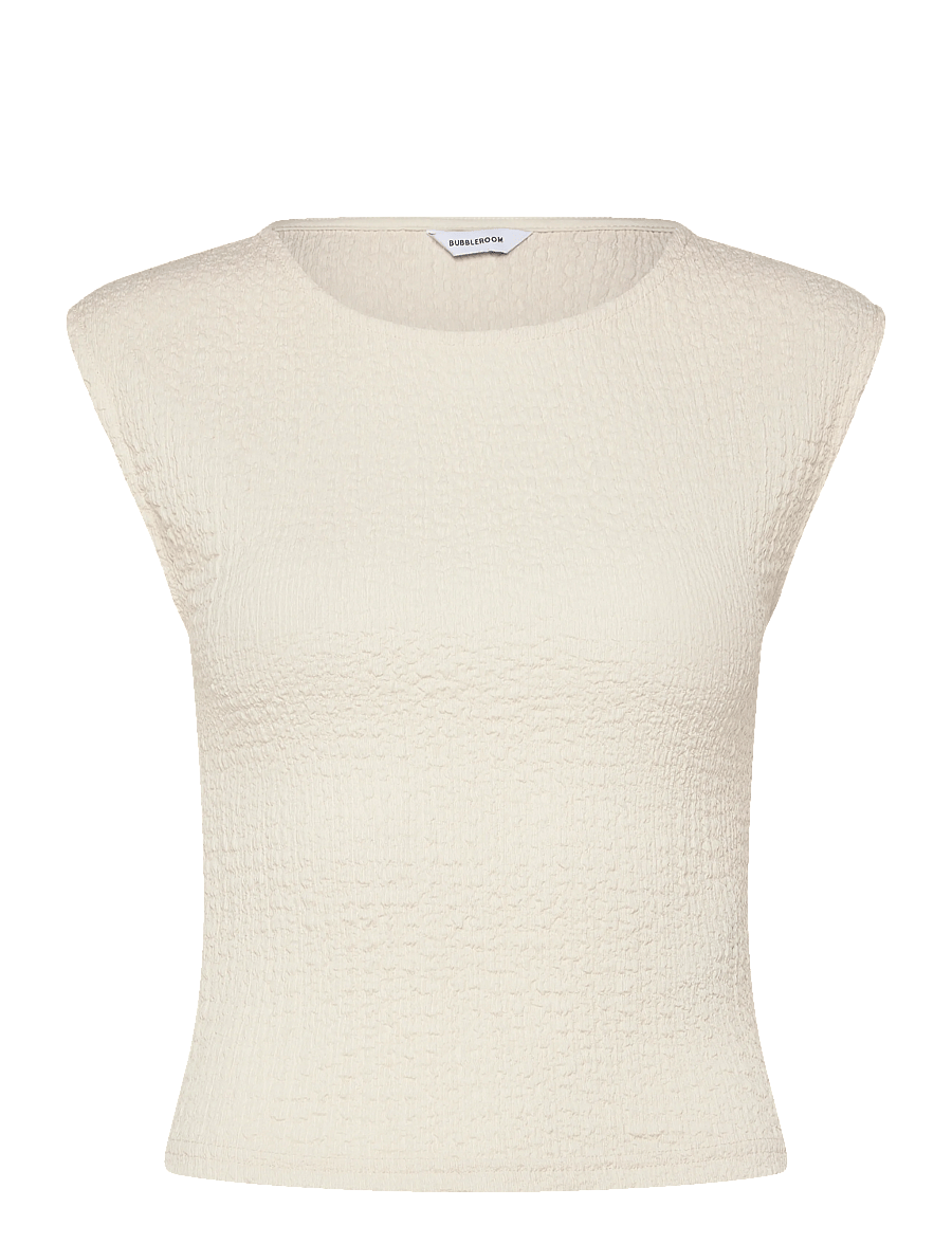 Bubbleroom - Structure Cap Sleeve Top - t-shirts - cream - 1