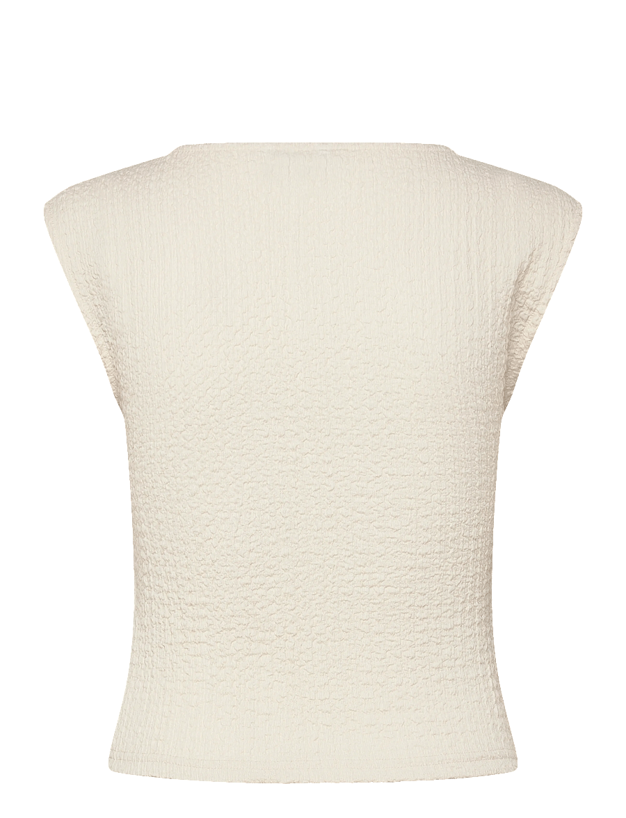 Bubbleroom - Structure Cap Sleeve Top - t-shirts - cream - 2