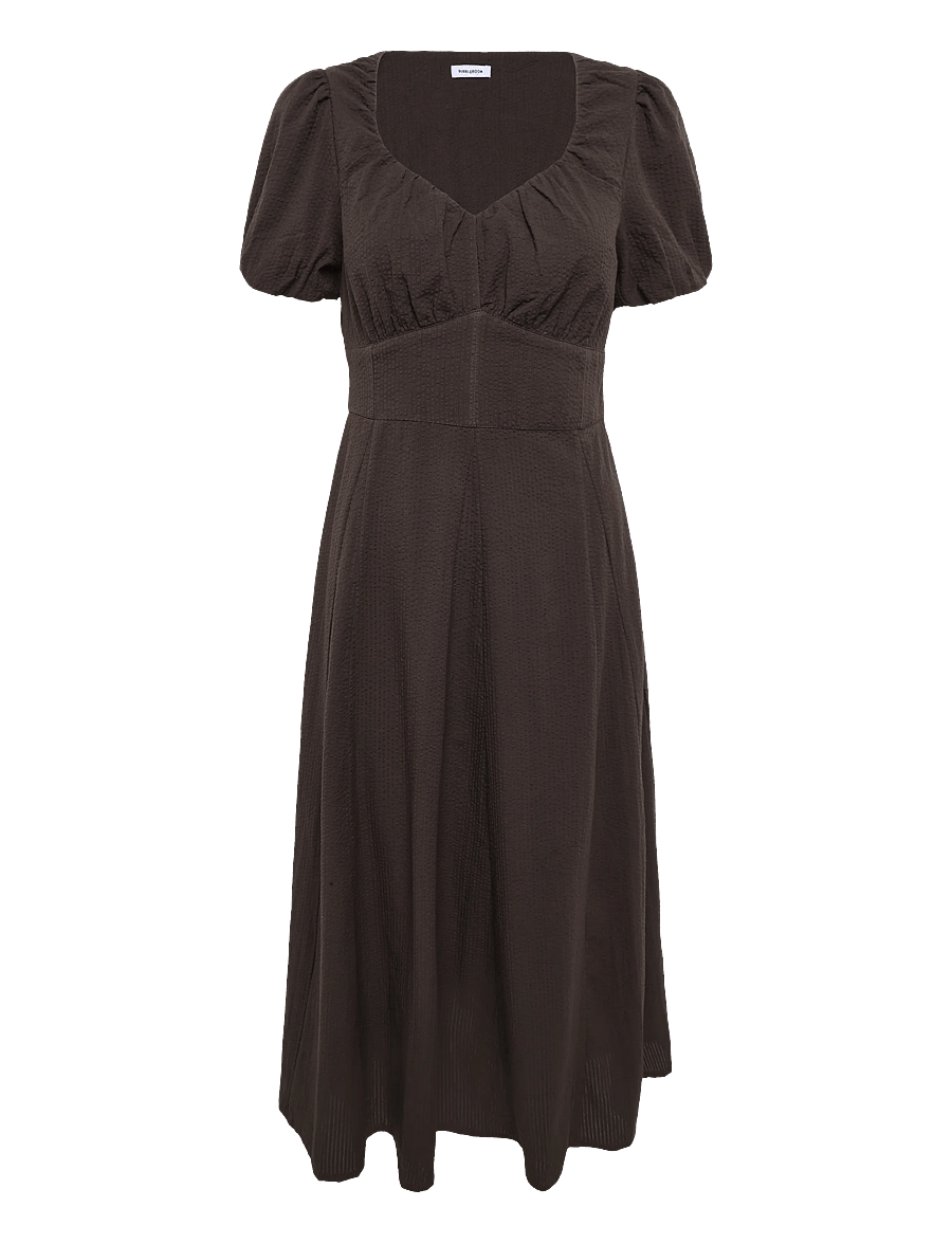 Bubbleroom - Seersucker Midi Dress - sommarklänningar - dark brown - 1
