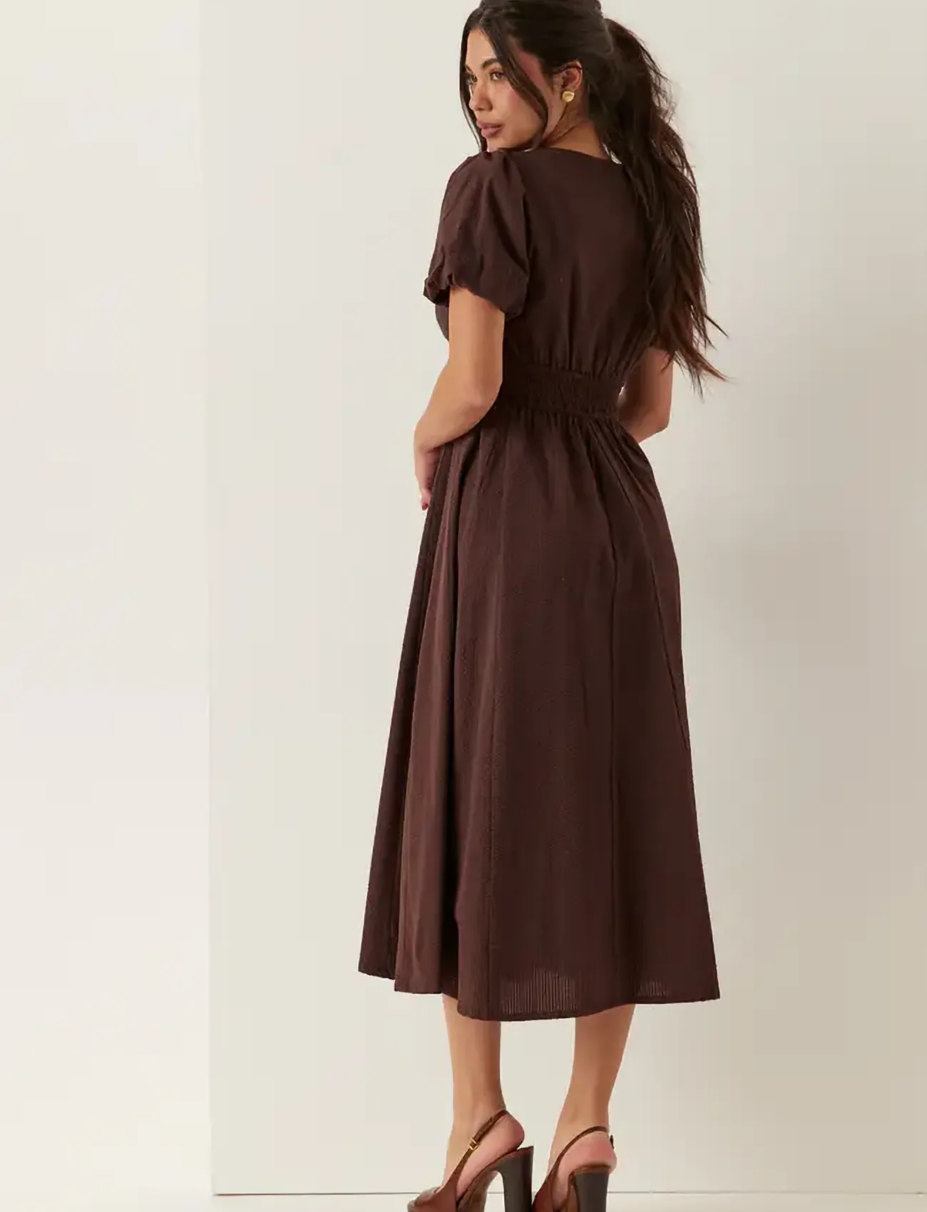 Bubbleroom - Seersucker Midi Dress - sommarklänningar - dark brown - 5
