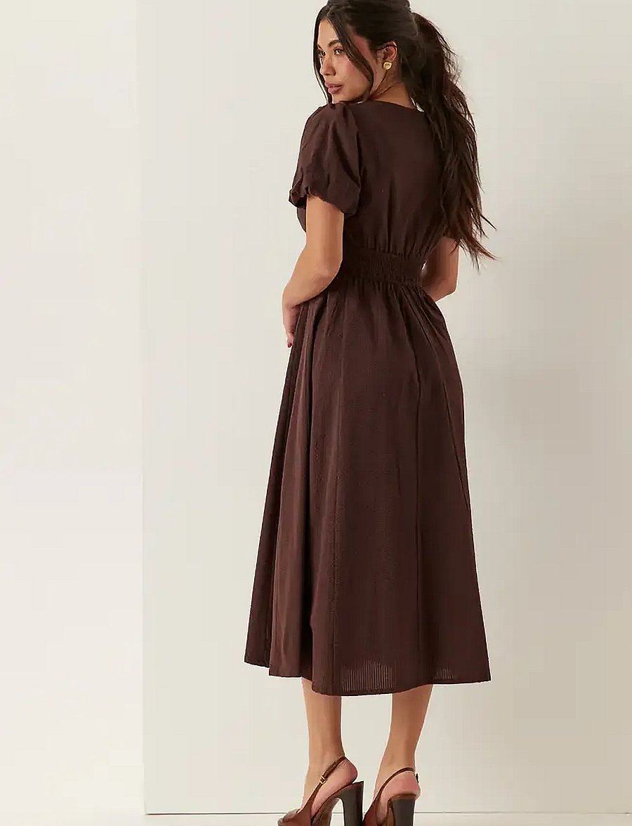 Bubbleroom - Seersucker Midi Dress - sommarklänningar - dark brown - 5