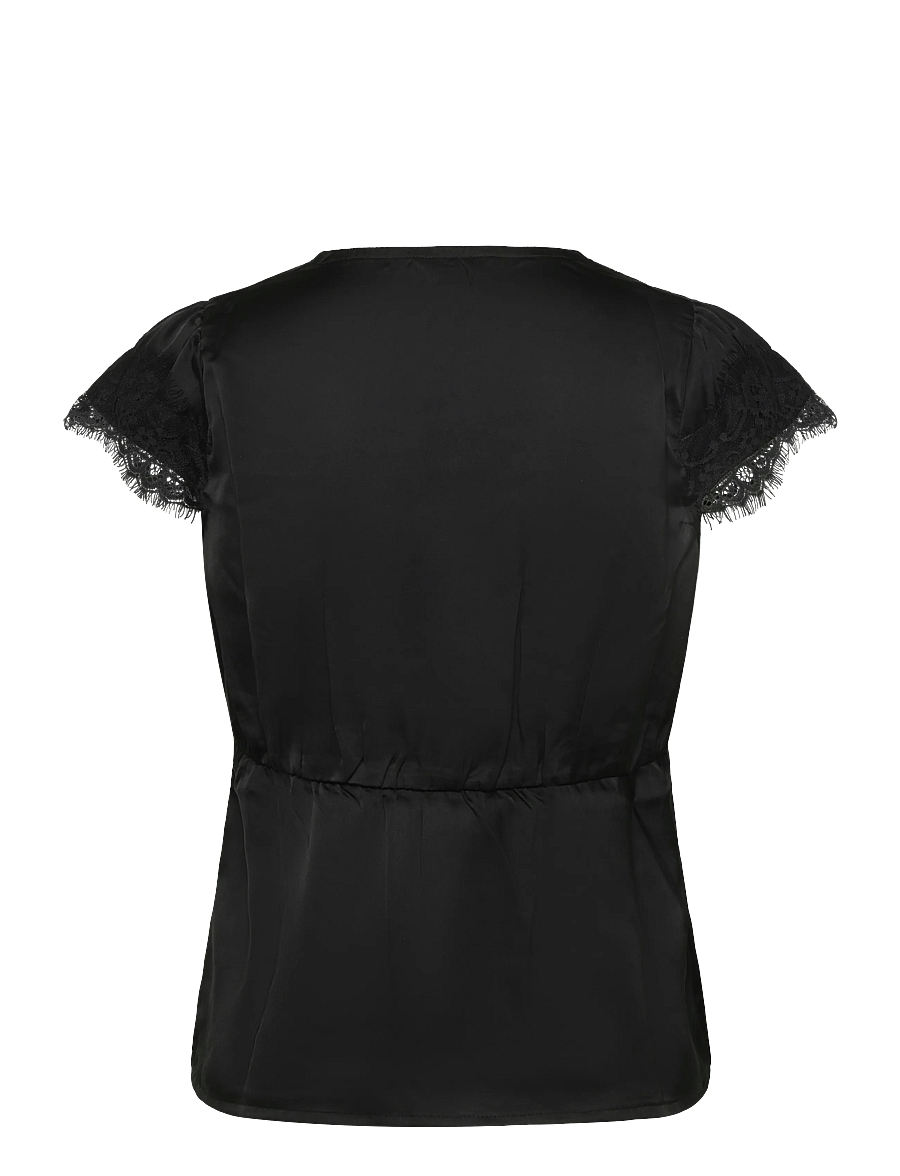 Bubbleroom - Satin Lace Blouse - bluzki z krótkim rękawem - black - 2