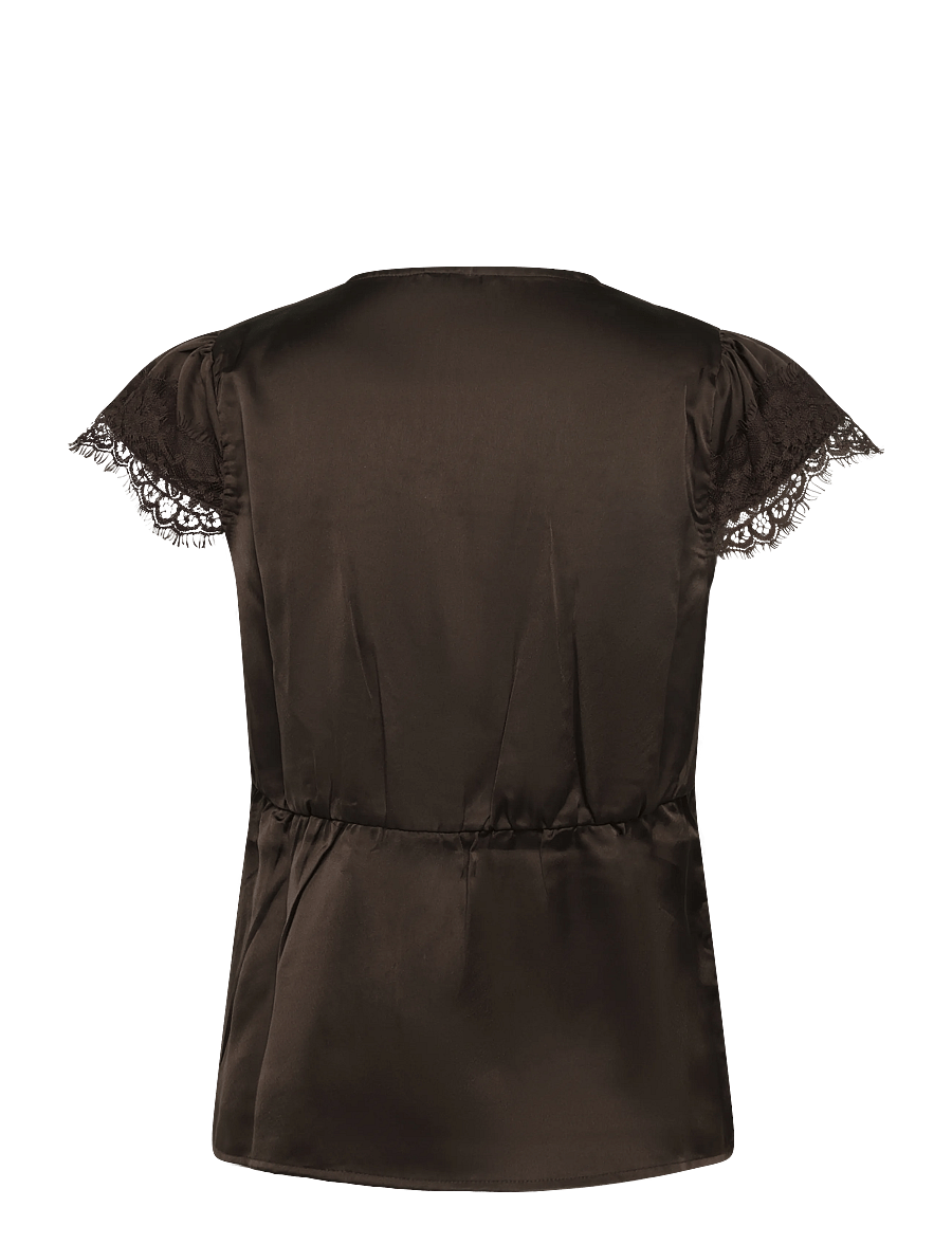 Bubbleroom - Satin Lace Blouse - lühikeste varrukatega pluusid - brown - 2
