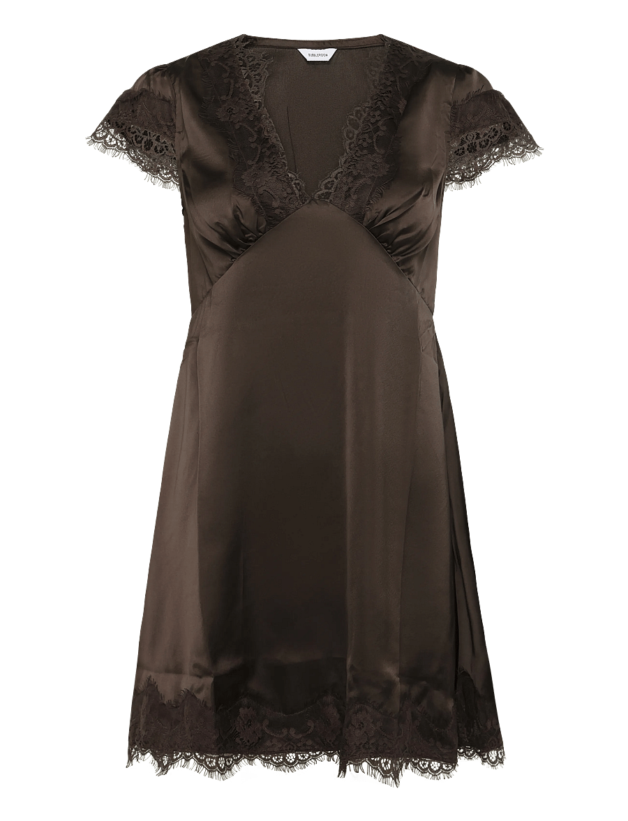 Bubbleroom - Satin Lace Mini Dress - partykleider - brown - 1