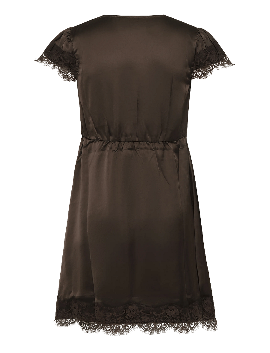 Bubbleroom - Satin Lace Mini Dress - partykleider - brown - 2
