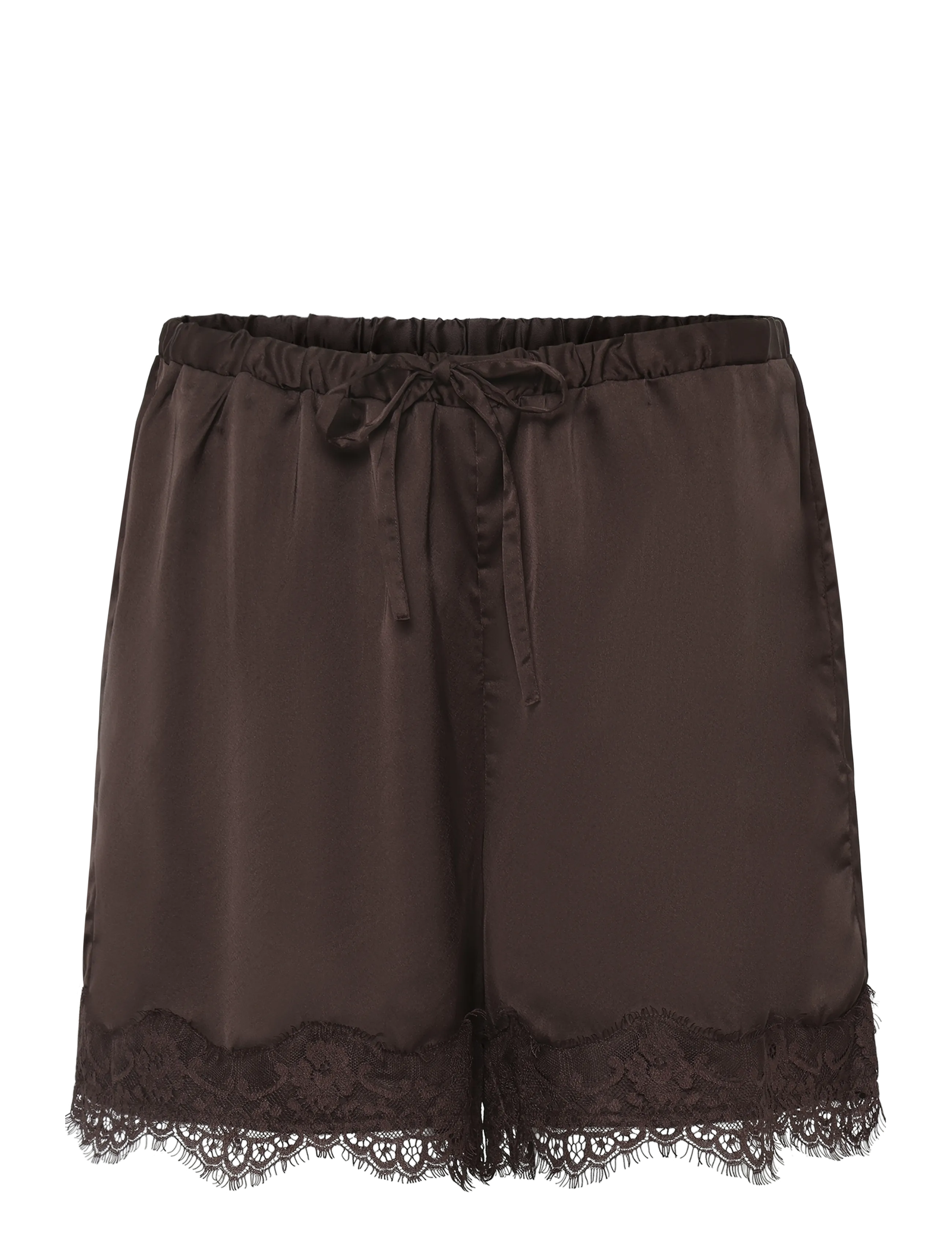 Bubbleroom Satin Lace Shorts - Lühikesed püksid - BROWN / brown
