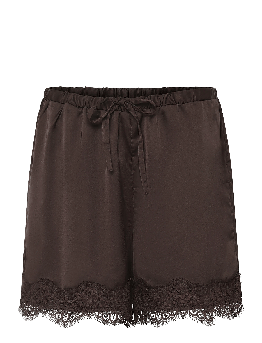 Bubbleroom - Satin Lace Shorts - pyjamasshorts - brown - 1