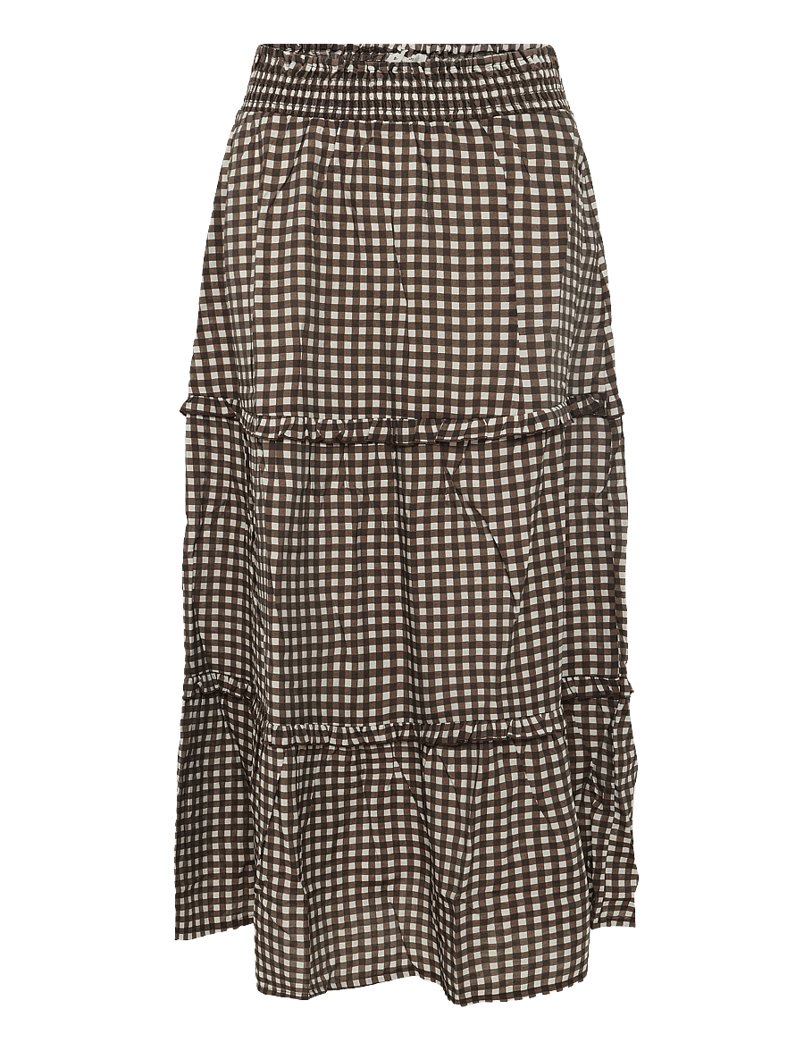 Bubbleroom - Frill Maxi Skirt - maxi röcke - brown/checked - 1