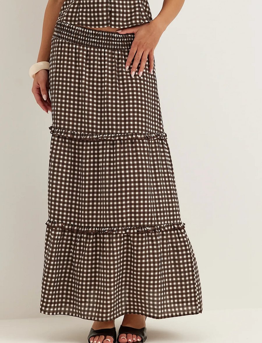 Bubbleroom - Frill Maxi Skirt - maxi röcke - brown/checked - 3