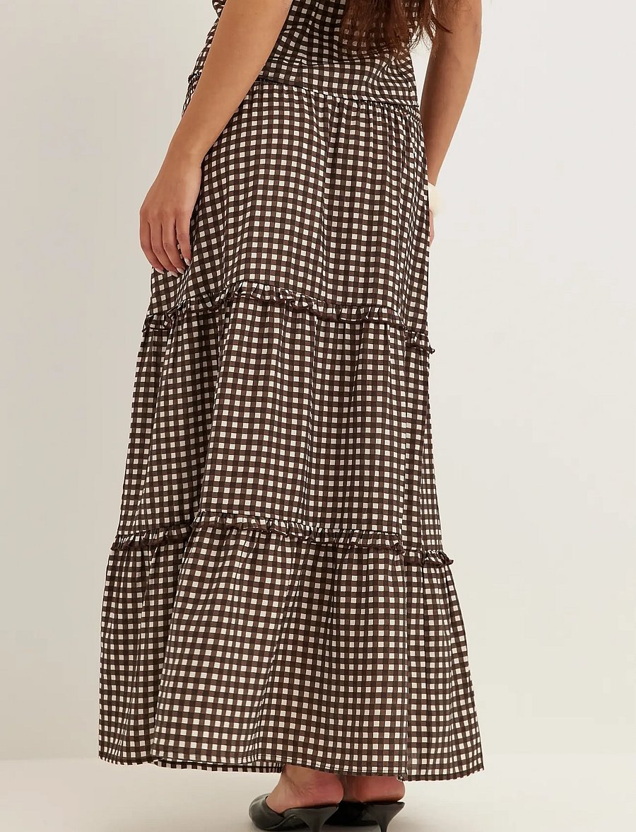 Bubbleroom - Frill Maxi Skirt - maxi röcke - brown/checked - 4