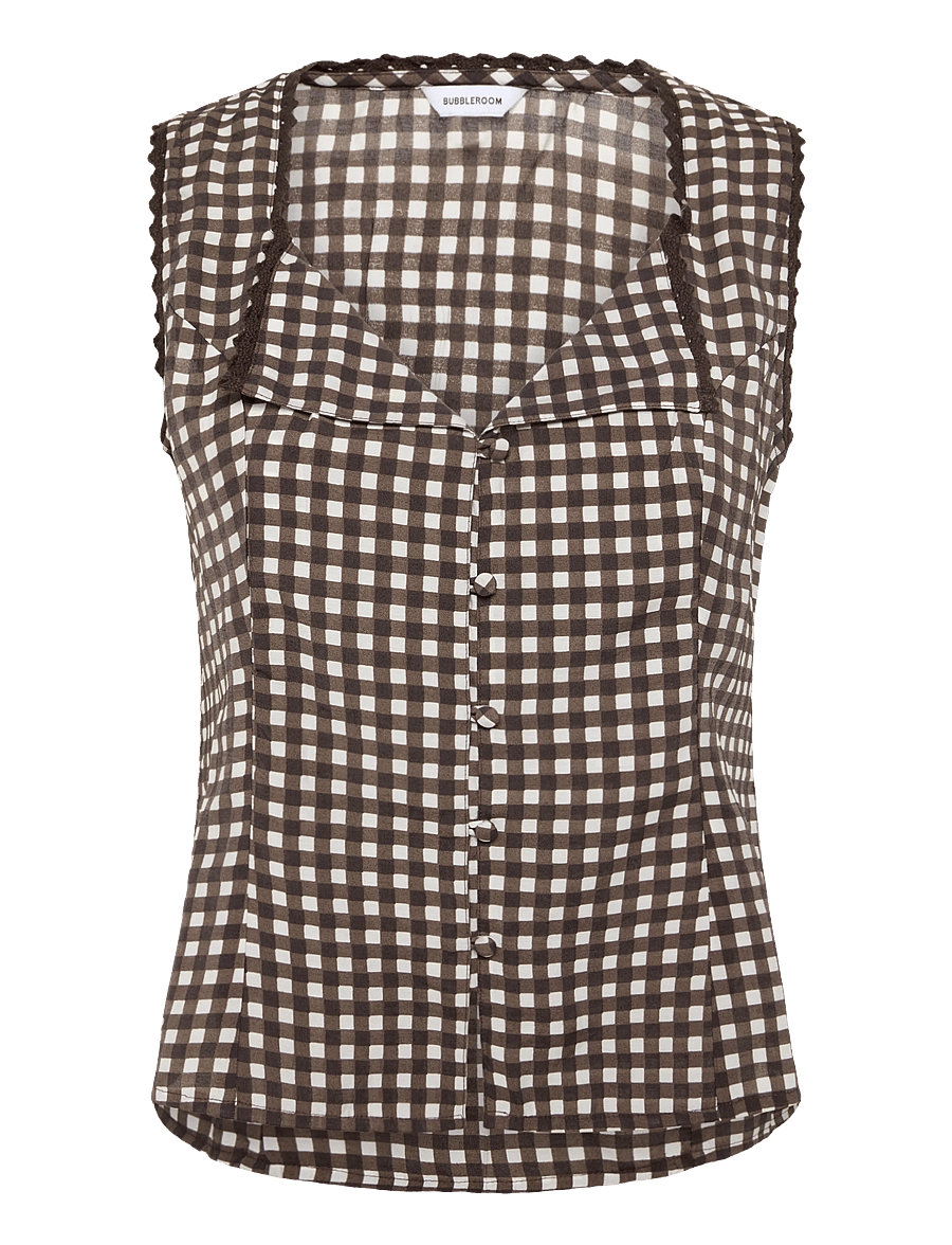 Bubbleroom - Lace Detail Shaped Vest - Ärmellose tops - brown/checked - 1