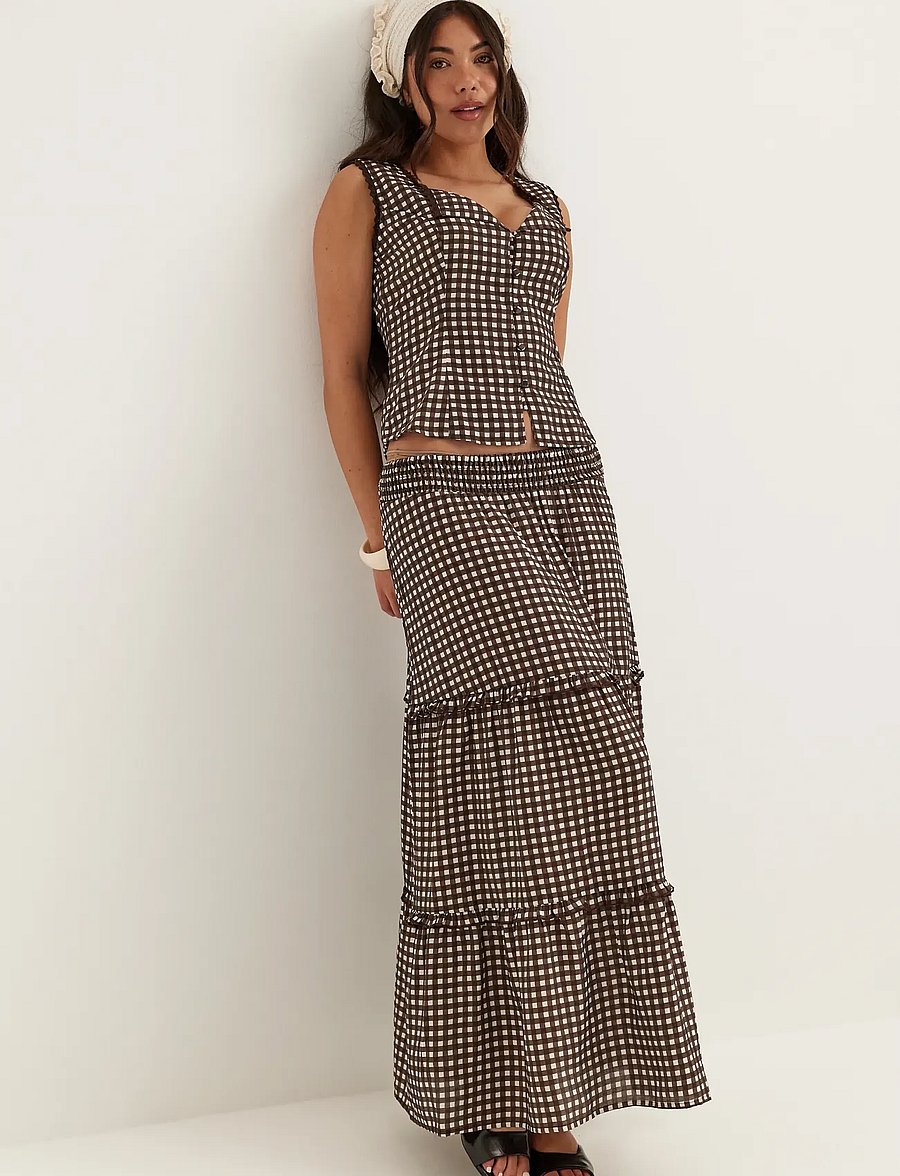 Bubbleroom - Lace Detail Shaped Vest - Ärmellose tops - brown/checked - 5