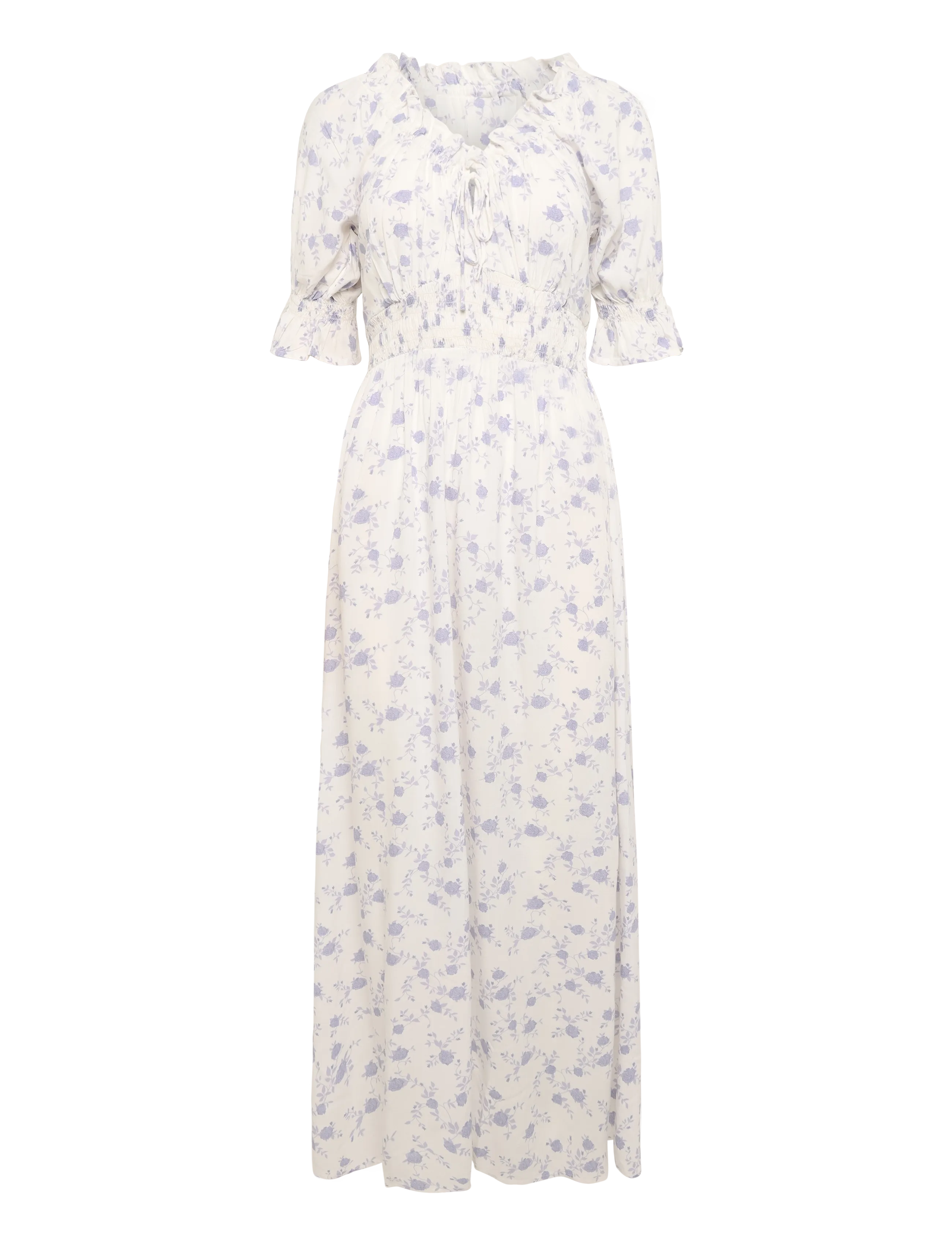 BUBBLEROOM Smock Maxi Kleid Cream - 44 - Damen