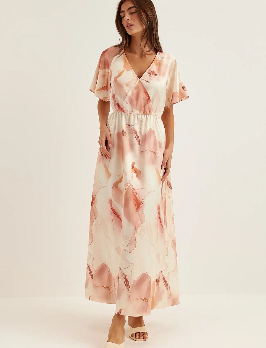 Bubbleroom - Satin Maxi Dress - kleitas ar pārlikumu - beige/patterned - 3