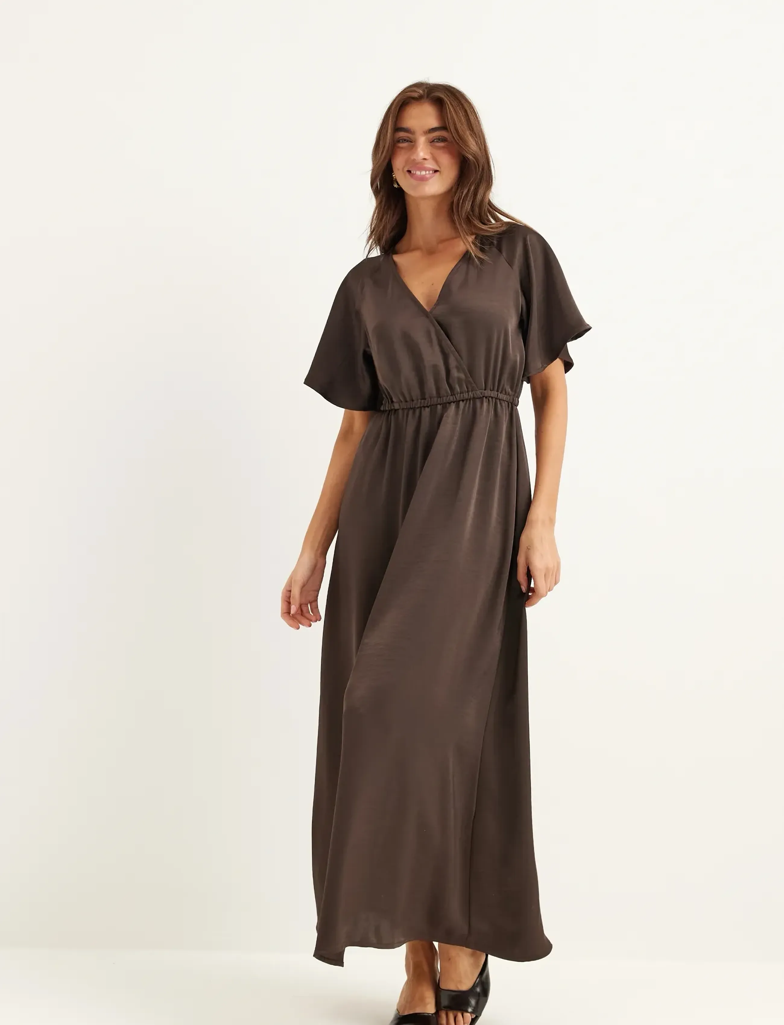 Bubbleroom Satin Maxi Dress - Slå-om-kjoler - BROWN / brown