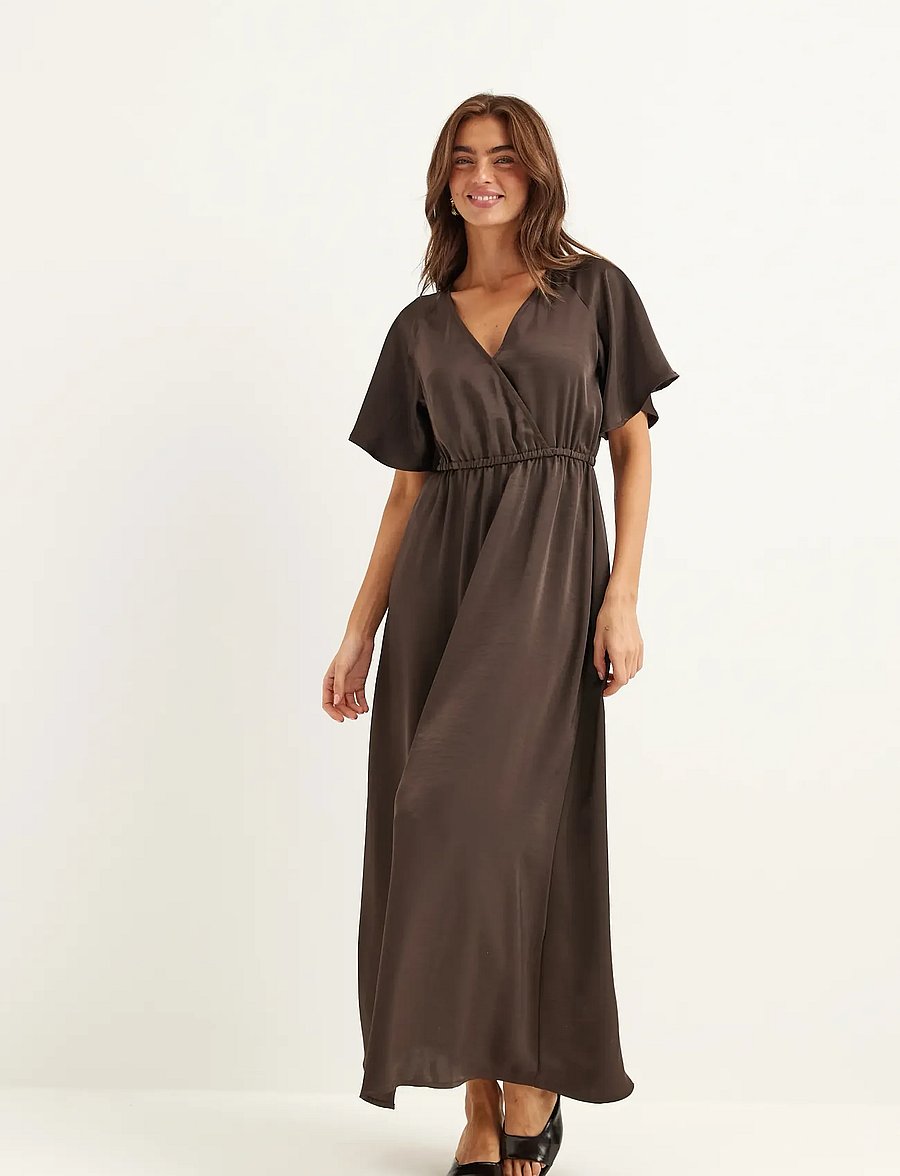 Bubbleroom - Satin Maxi Dress - sukienki kopertowe - brown - 0