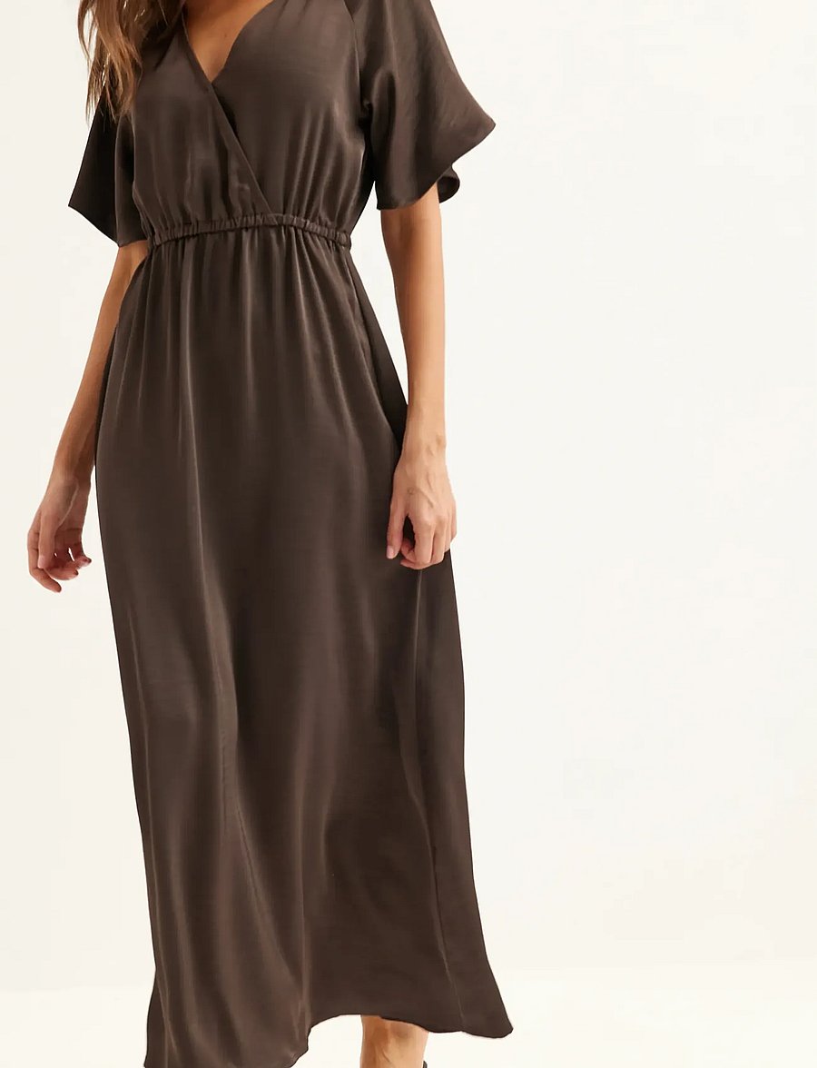 Bubbleroom - Satin Maxi Dress - sukienki kopertowe - brown - 3