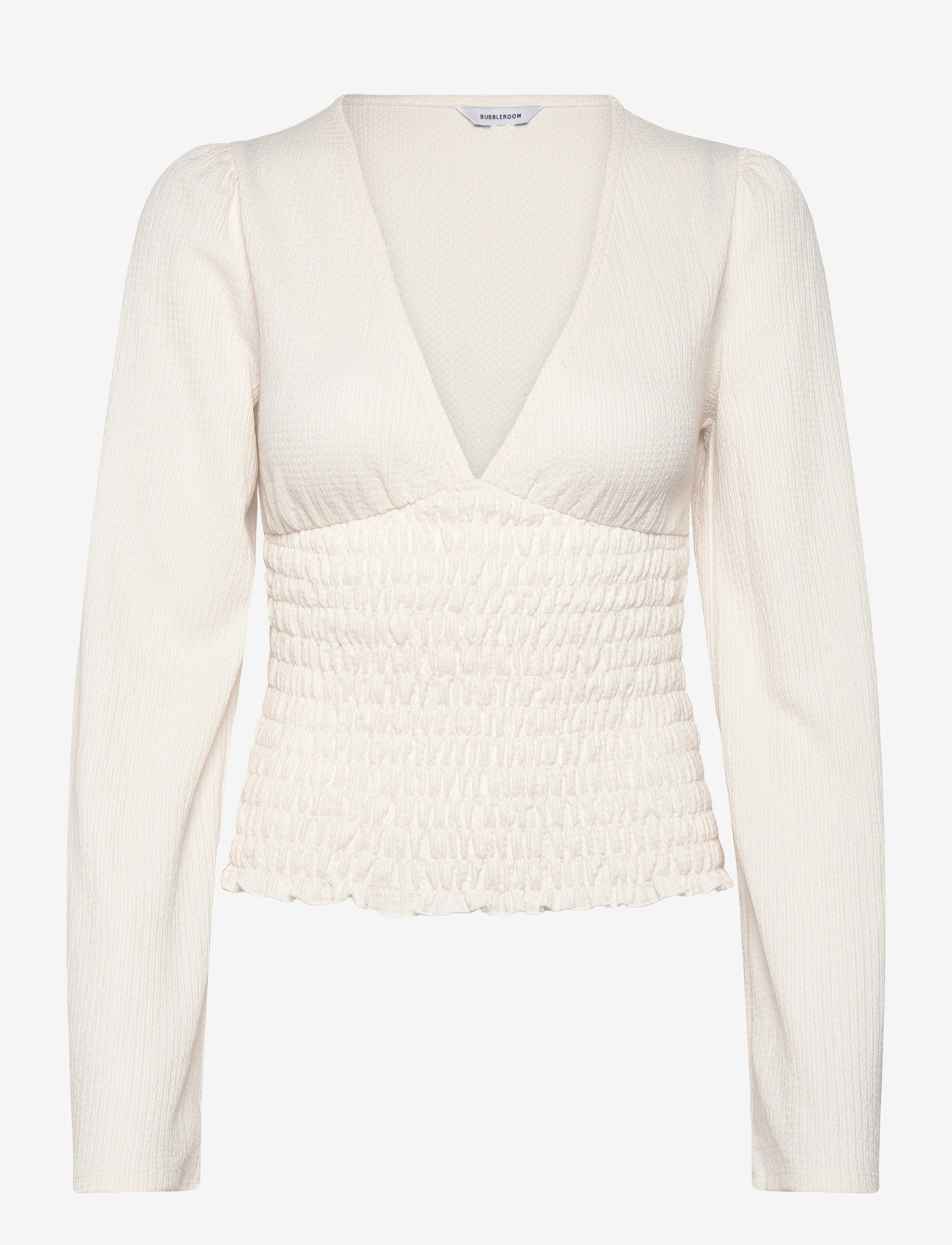 Bubbleroom - Structure Smock Top - long sleeved blouses - cream - 1