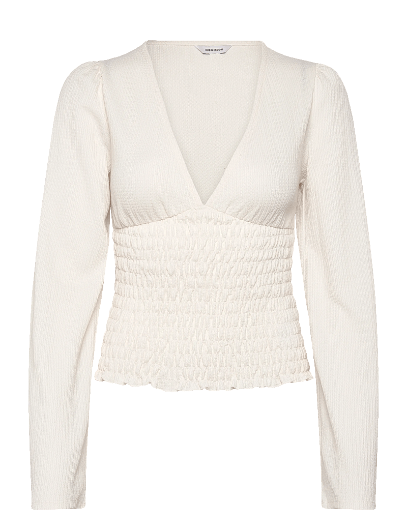 Bubbleroom - Structure Smock Top - long sleeved blouses - cream - 1