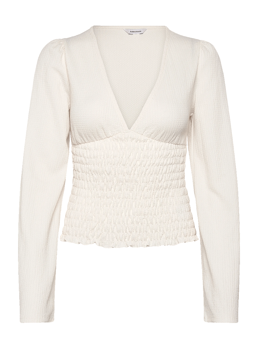 Bubbleroom - Structure Smock Top - langærmede bluser - cream - 1