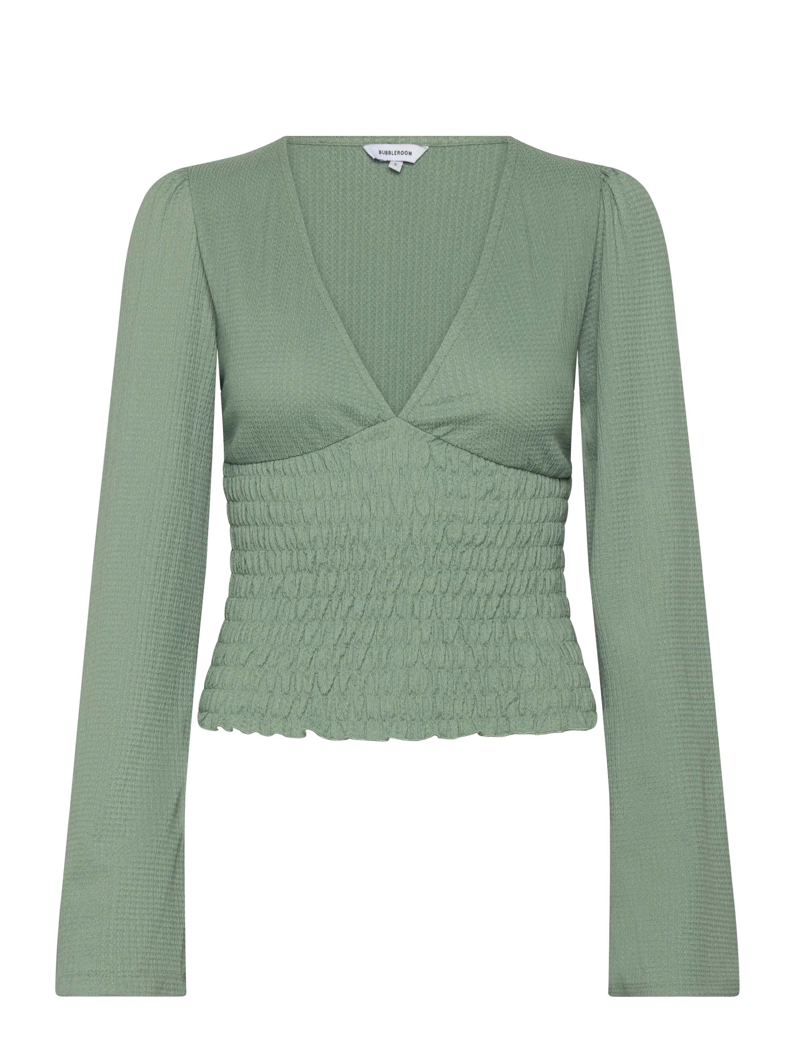 Bubbleroom Structure Smock Top - Vardagsstil - DUSTY GREEN / green