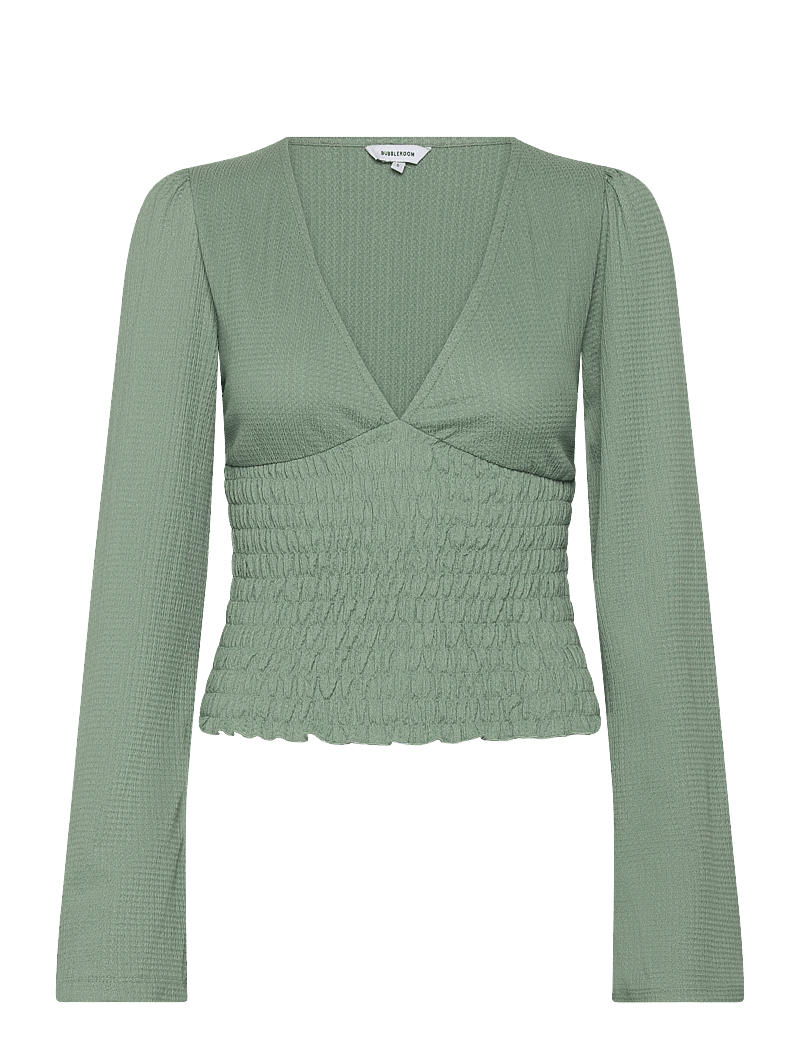 Bubbleroom - Structure Smock Top - langærmede bluser - dusty green - 1