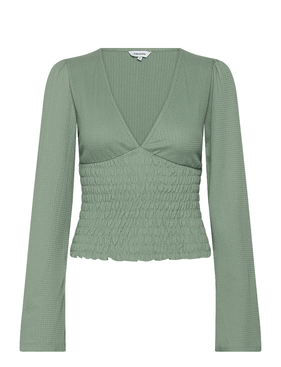 Bubbleroom - Structure Smock Top - langærmede bluser - dusty green - 1