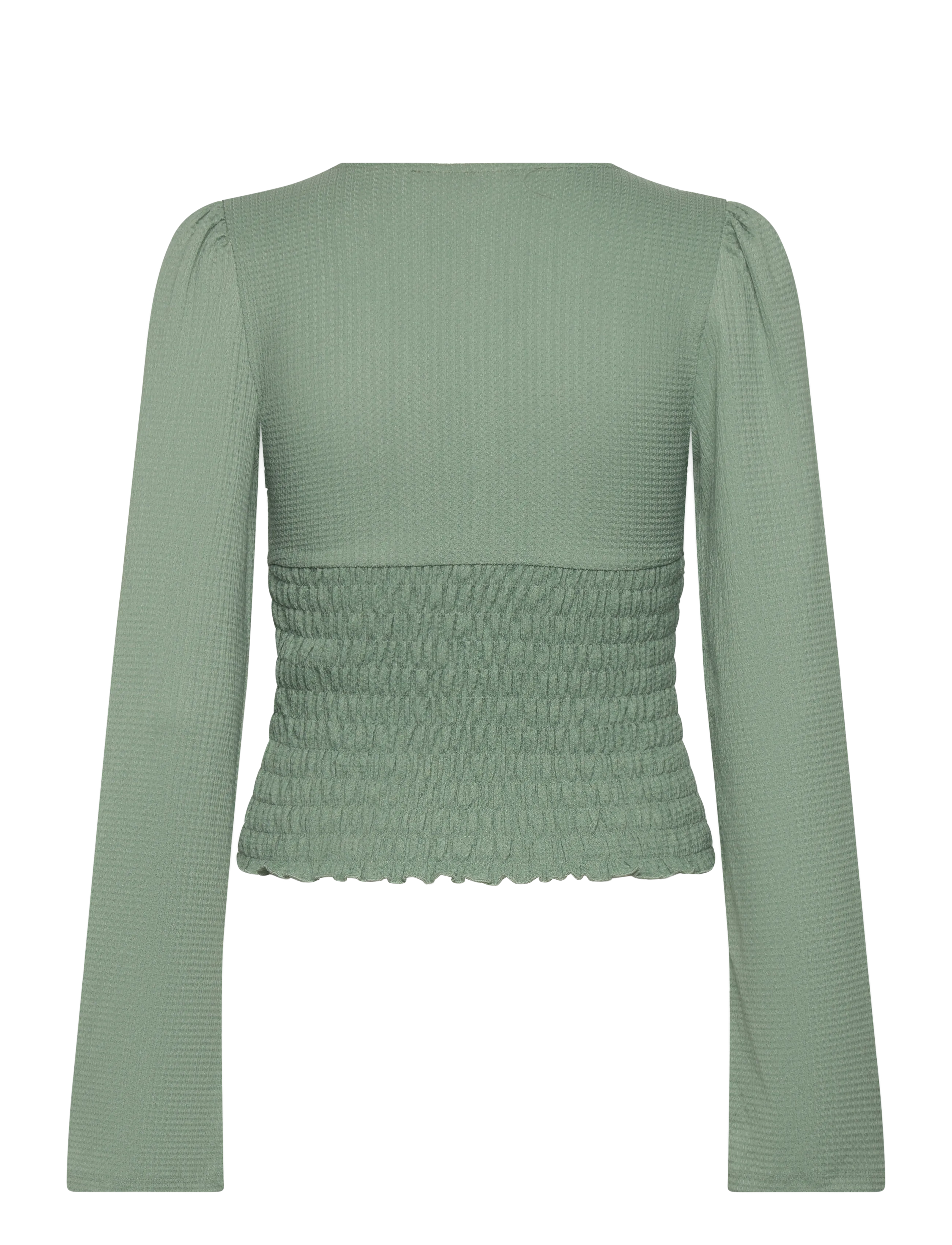 Bubbleroom - Structure Smock Top - long-sleeved blouses - dusty green - 2