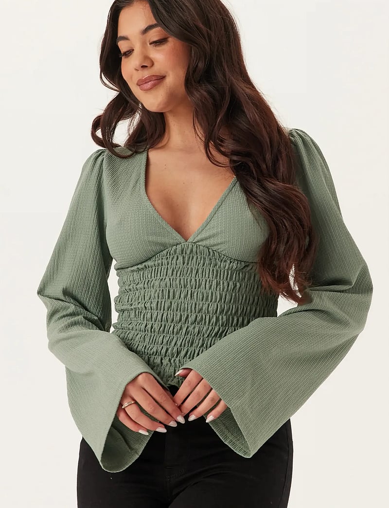 Bubbleroom - Structure Smock Top - langærmede bluser - dusty green - 3