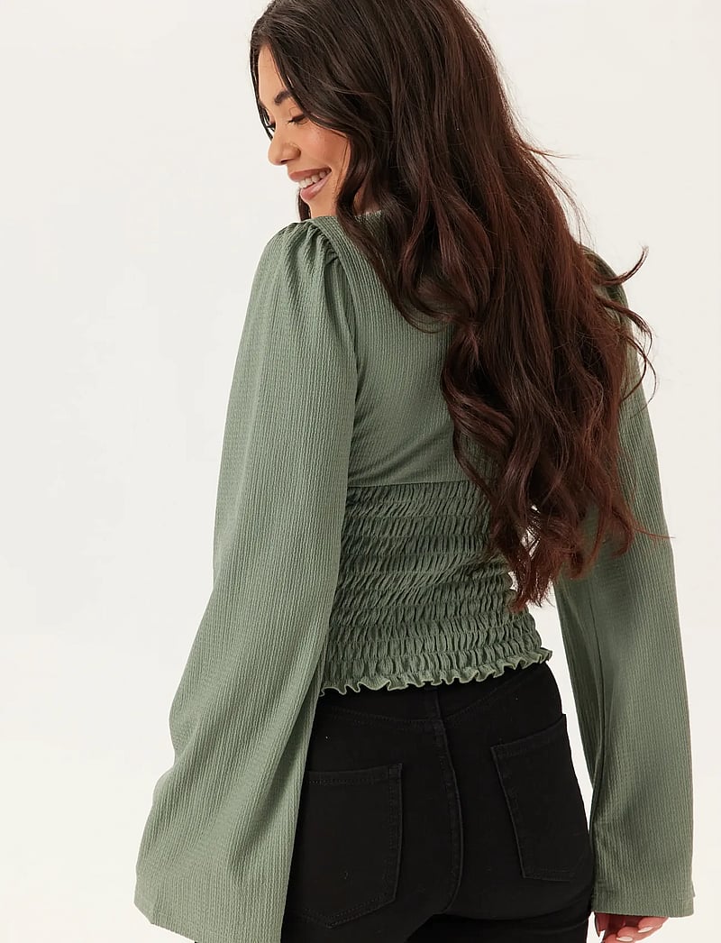 Bubbleroom - Structure Smock Top - langærmede bluser - dusty green - 4