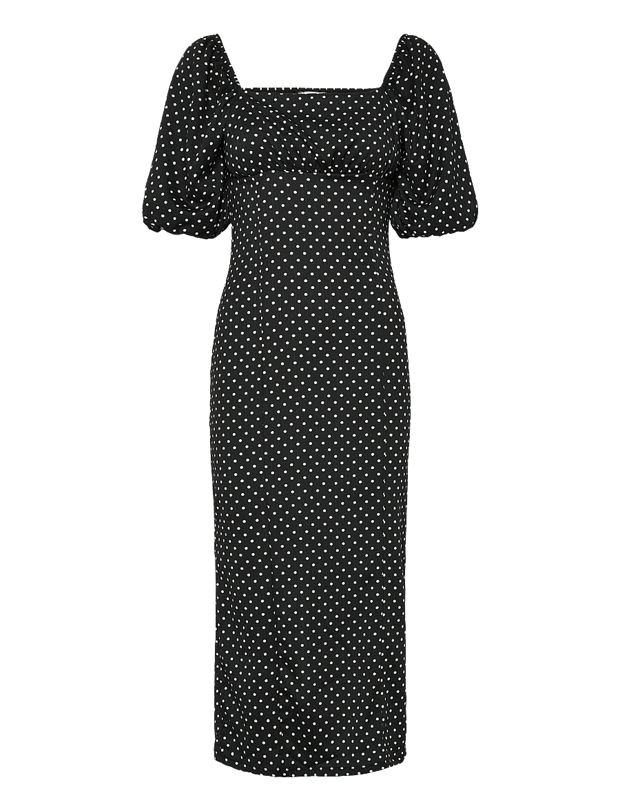 Bubbleroom - Volume Sleeve Midi Dress - midikleidid - black/dotted - 1