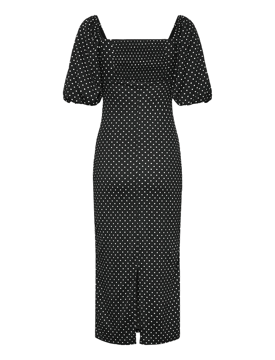Bubbleroom - Volume Sleeve Midi Dress - midikleidid - black/dotted - 2