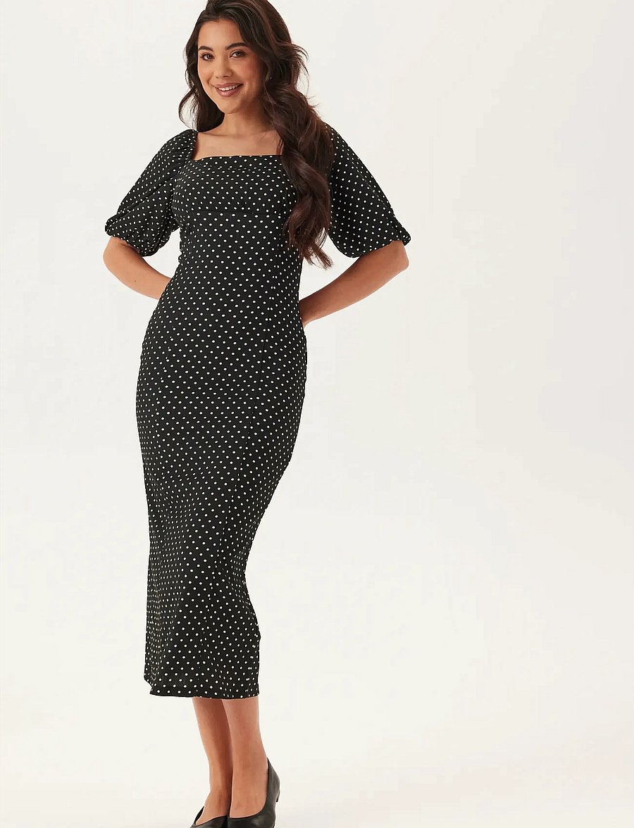 Bubbleroom - Volume Sleeve Midi Dress - midikleidid - black/dotted - 3