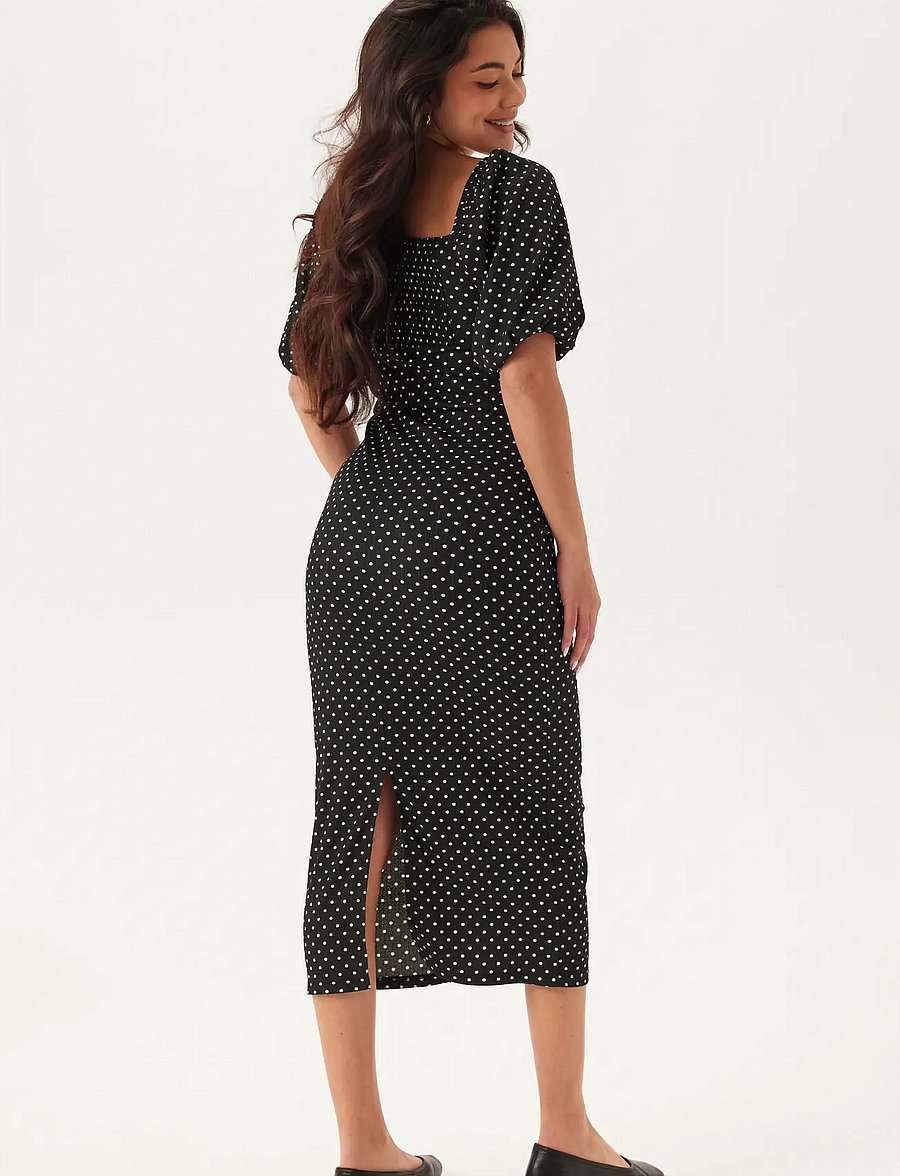 Bubbleroom - Volume Sleeve Midi Dress - midikleidid - black/dotted - 4