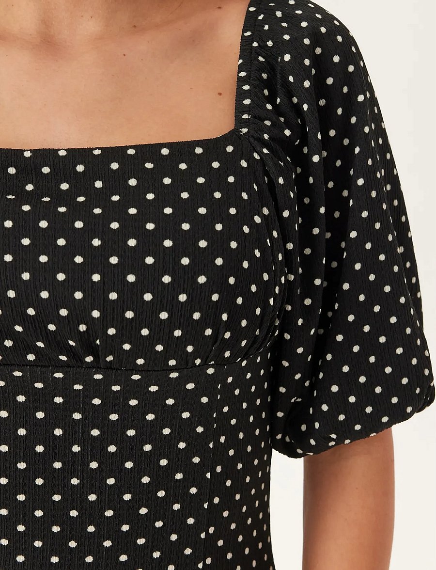 Bubbleroom - Volume Sleeve Midi Dress - midikleidid - black/dotted - 5