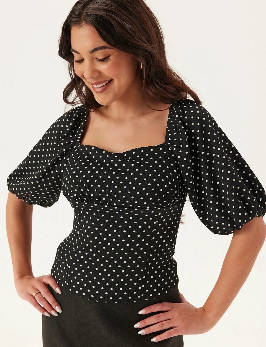 Bubbleroom - Volume Sleeve Top - kortärmade blusar - black/dotted - 0