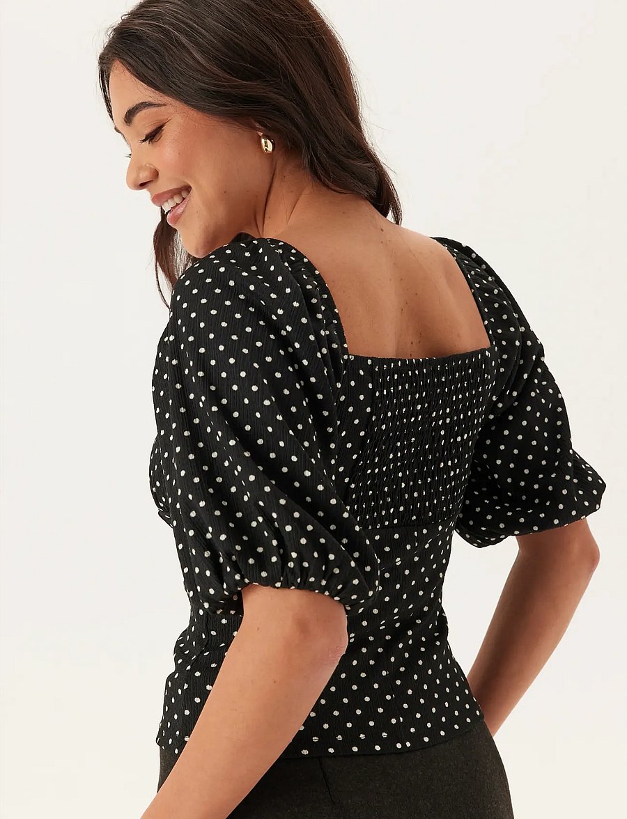 Bubbleroom - Volume Sleeve Top - kortärmade blusar - black/dotted - 3