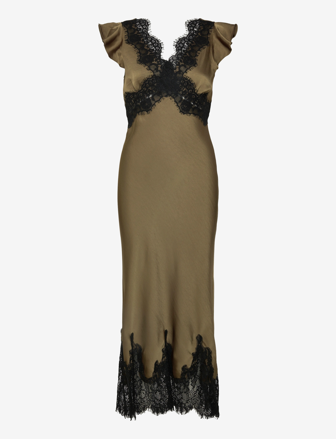 Bubbleroom - Lace Satin Maxi Dress - aftenkjoler - olive green - 1