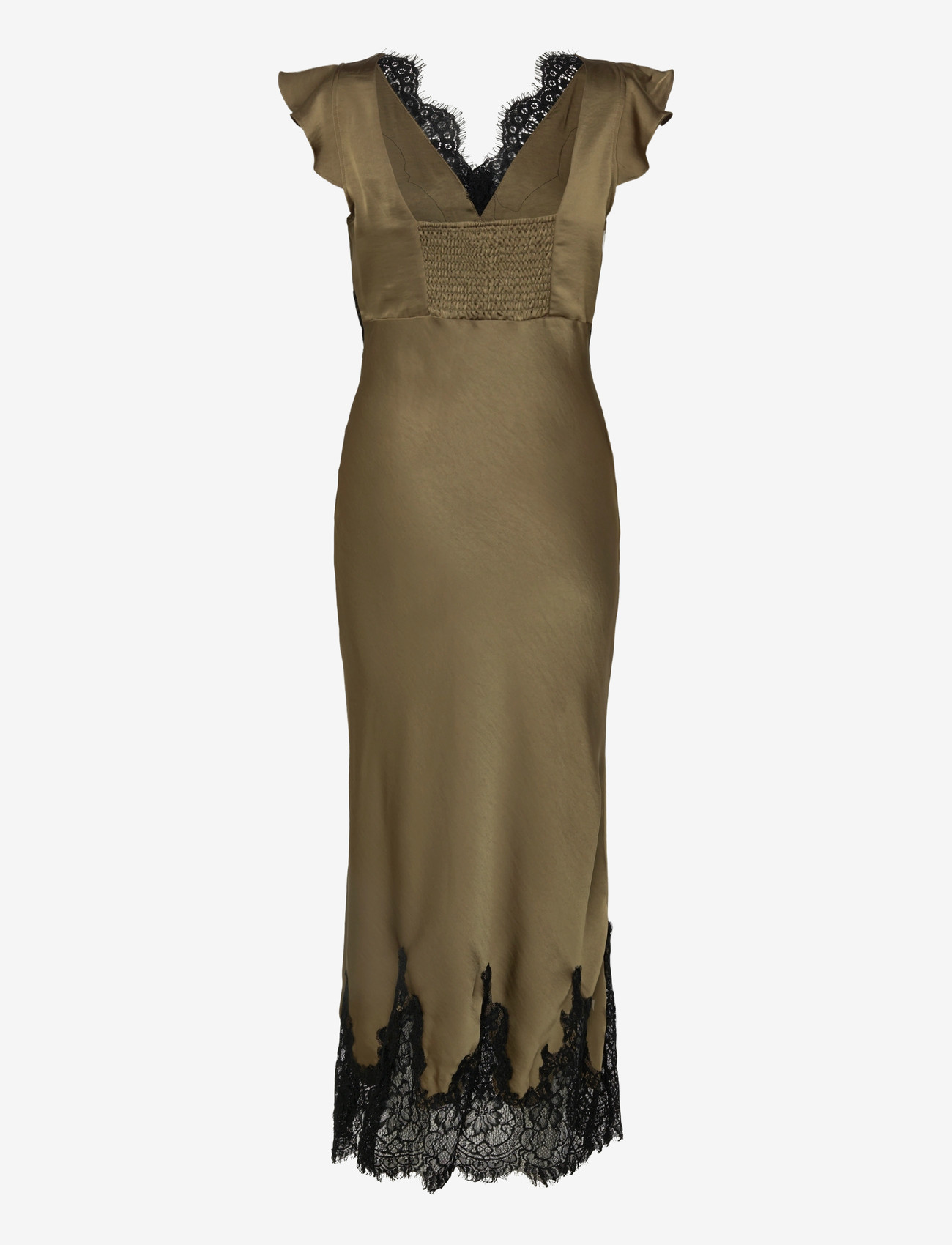 Bubbleroom - Lace Satin Maxi Dress - aftenkjoler - olive green - 2