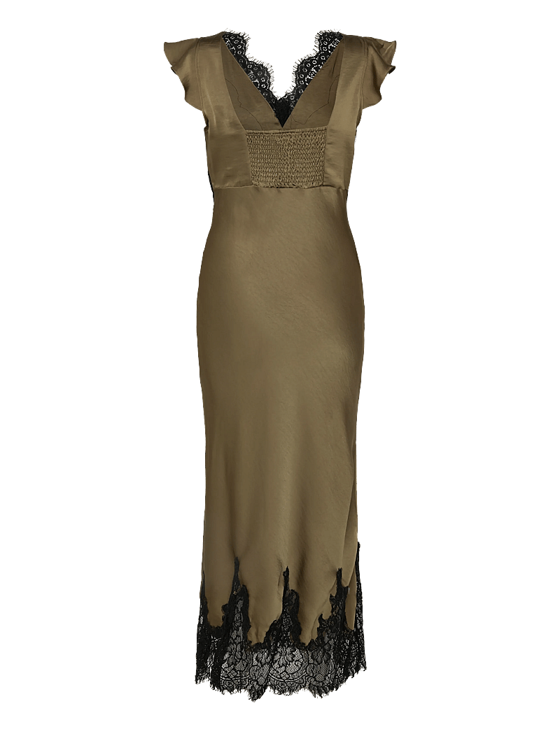 Bubbleroom - Lace Satin Maxi Dress - aftenkjoler - olive green - 2