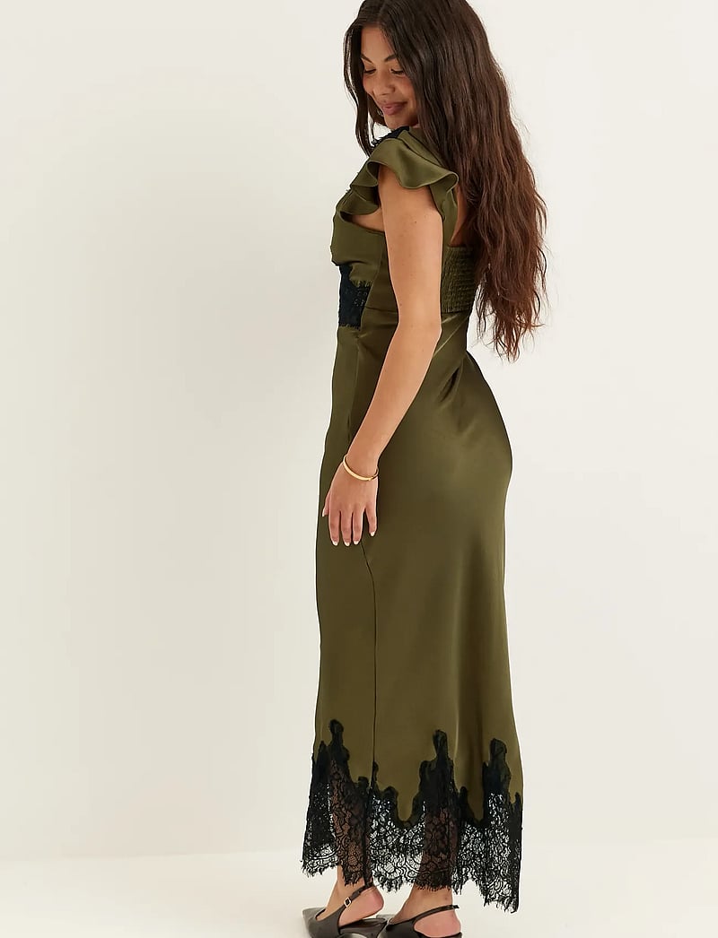 Bubbleroom - Lace Satin Maxi Dress - aftenkjoler - olive green - 4
