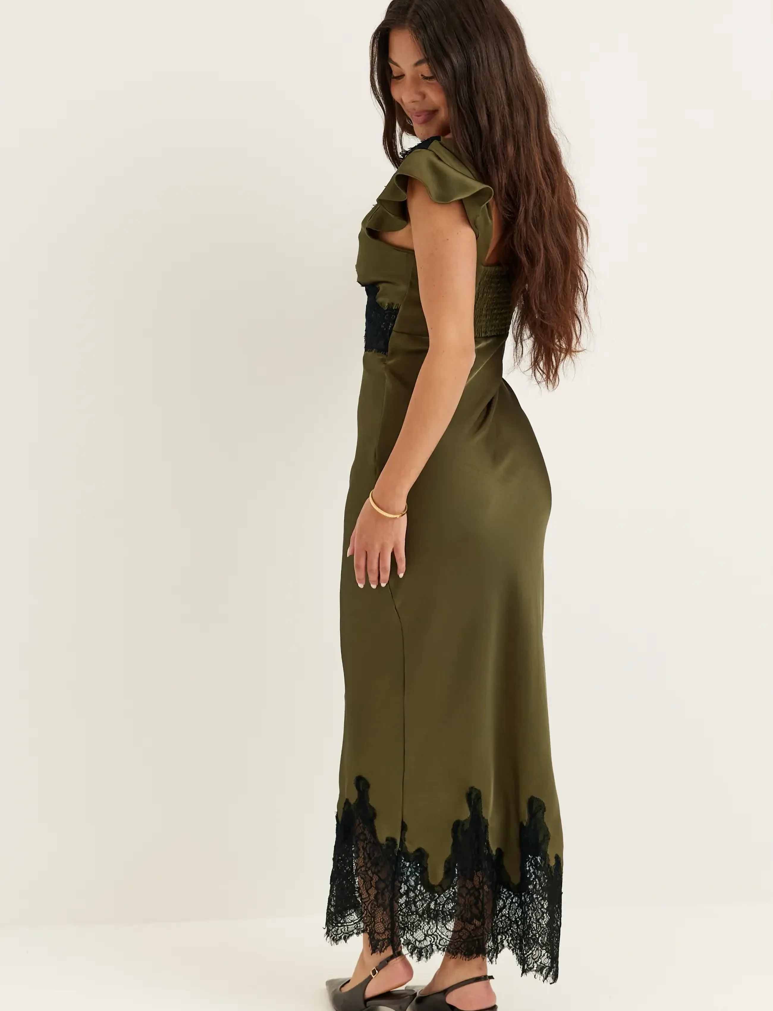 Bubbleroom - Lace Satin Maxi Dress - abendkleider - olive green - 4