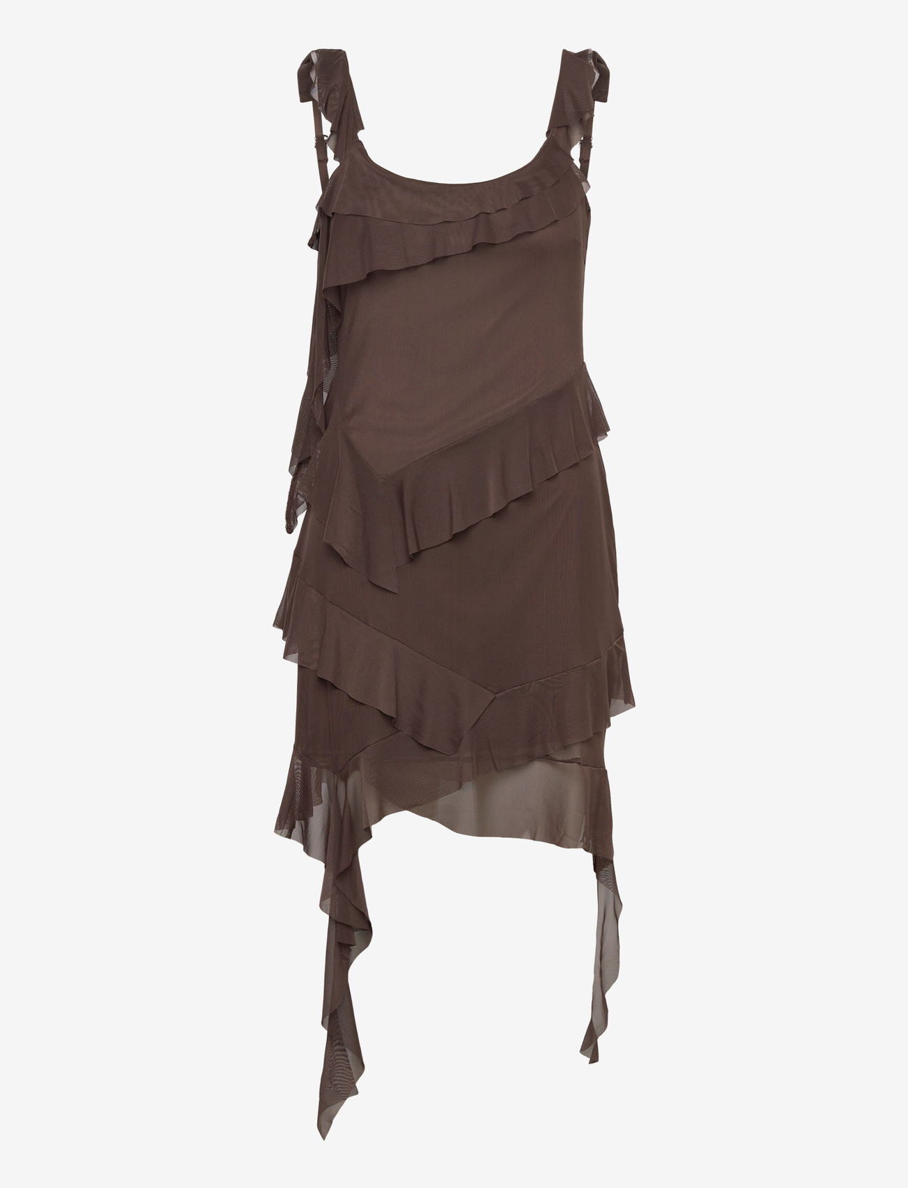 Bubbleroom - Flounce Mesh Short Dress - korte kjoler - dark brown - 1