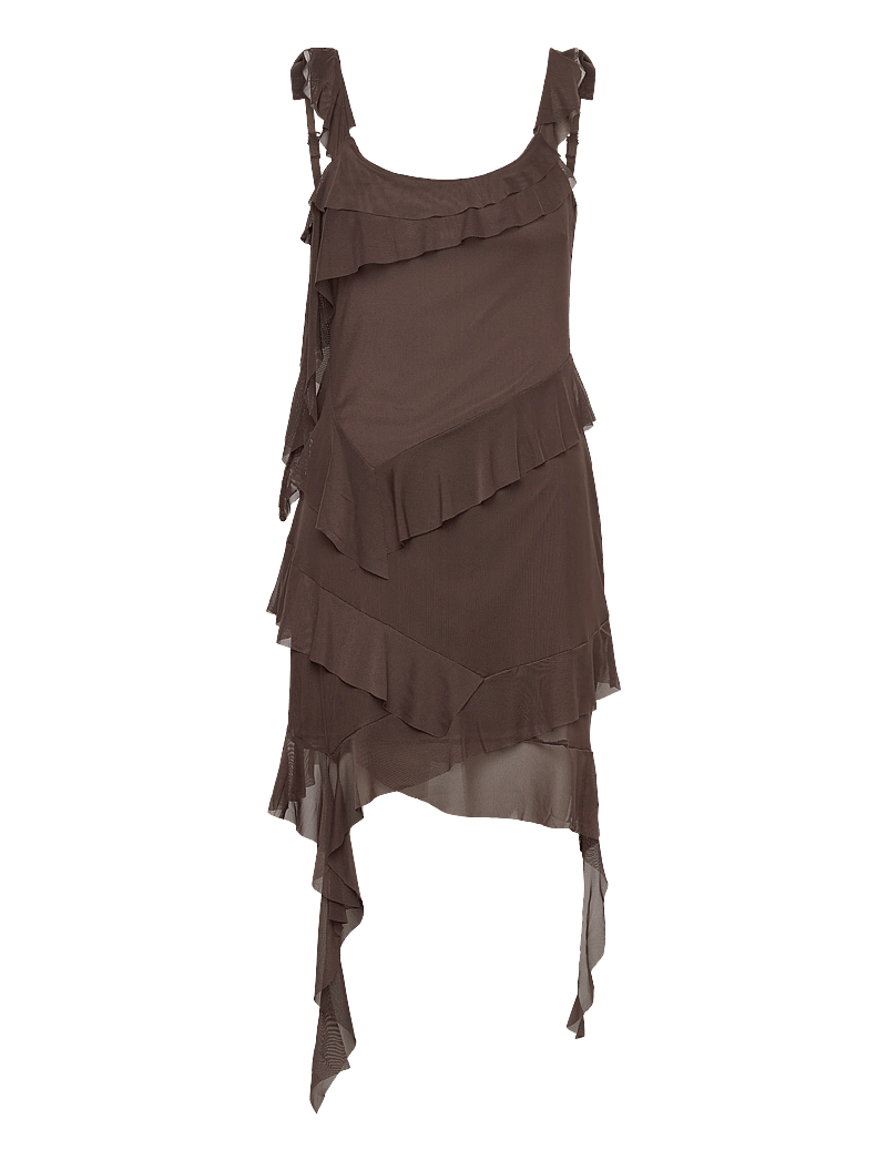 Bubbleroom - Flounce Mesh Short Dress - korte kjoler - dark brown - 1
