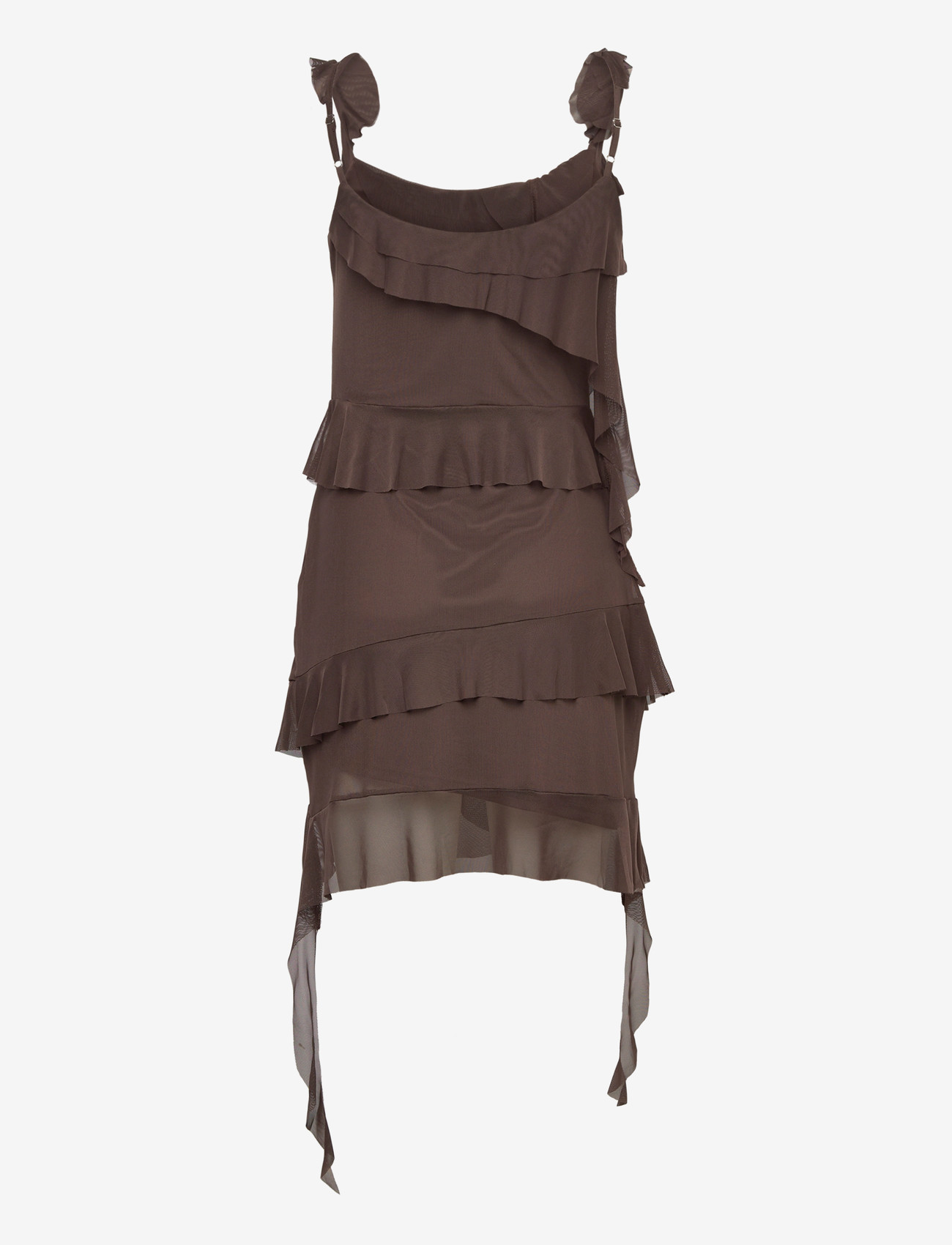 Bubbleroom - Flounce Mesh Short Dress - korte kjoler - dark brown - 2
