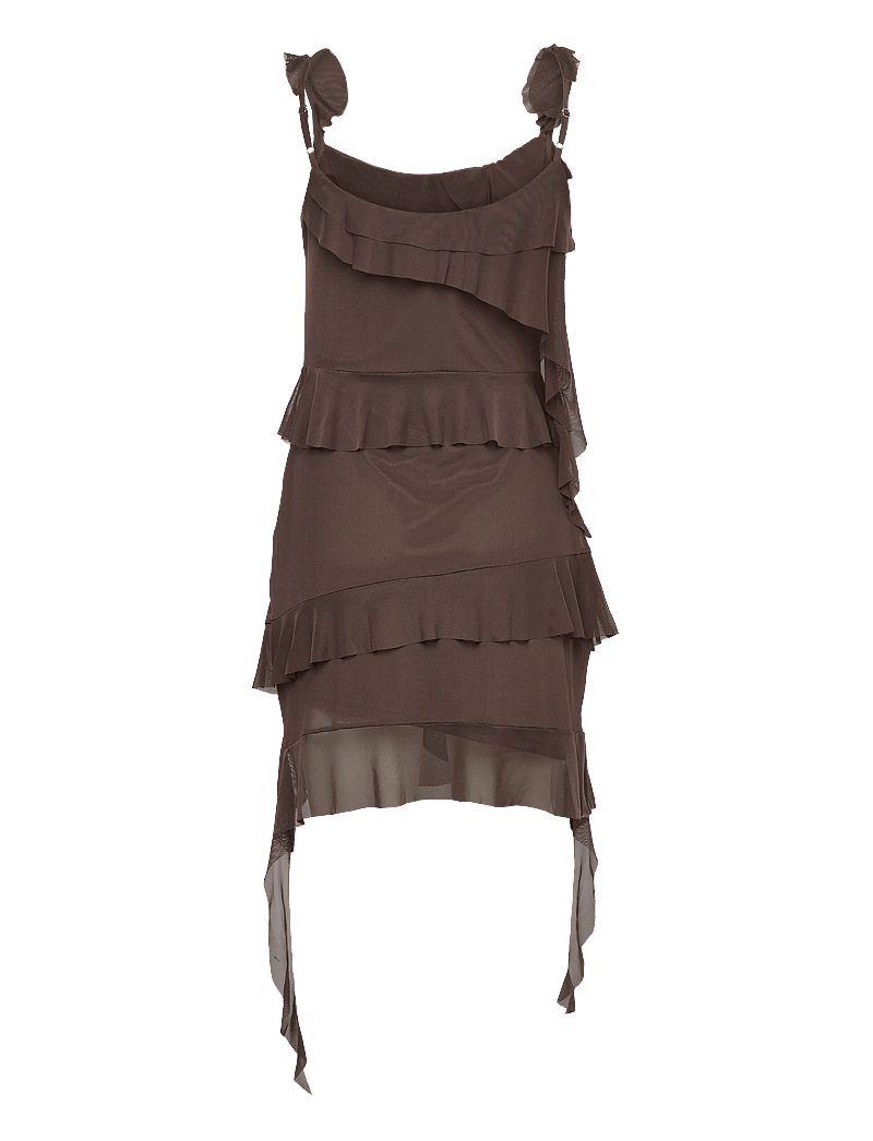 Bubbleroom - Flounce Mesh Short Dress - korte kjoler - dark brown - 2