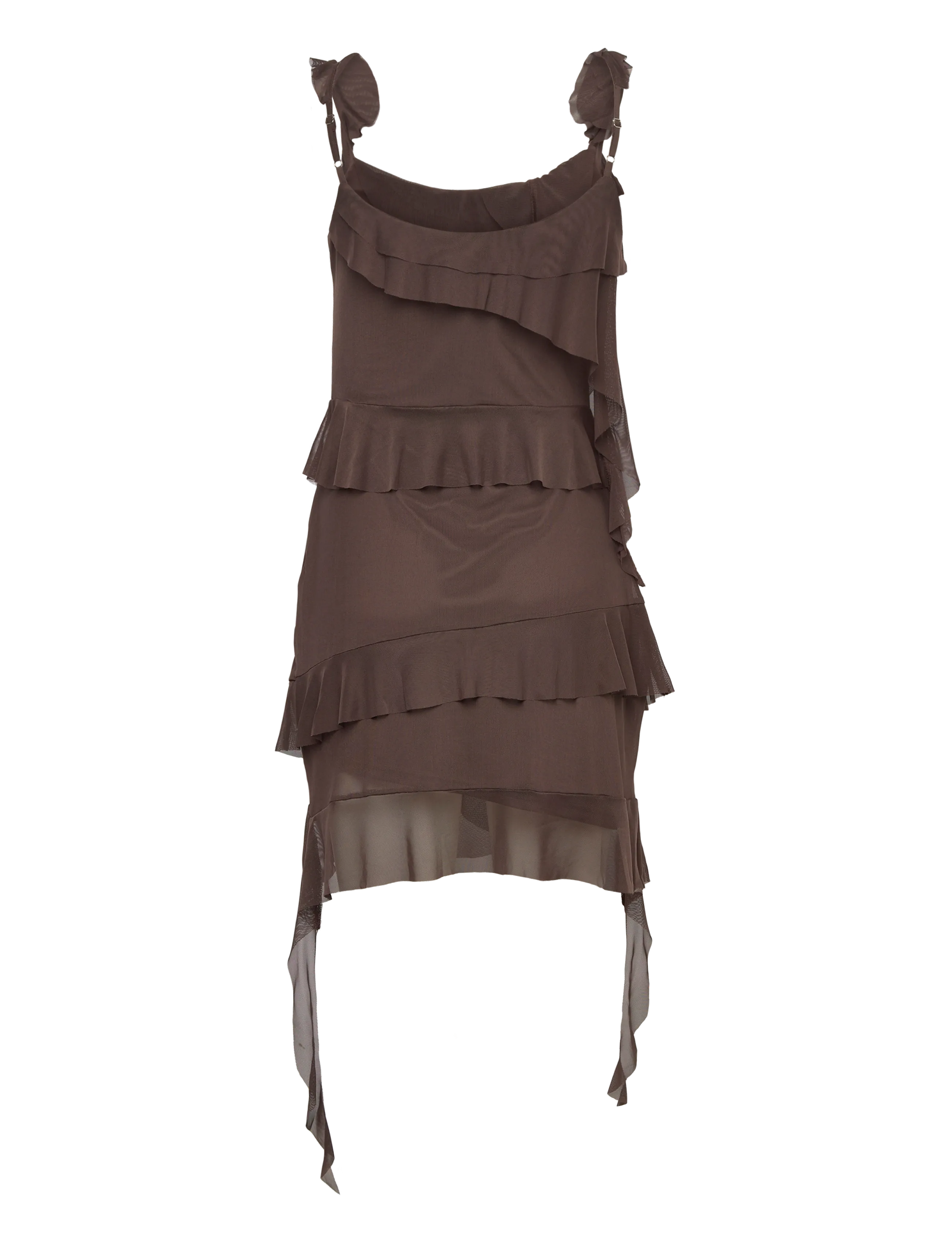 Bubbleroom - Flounce Mesh Short Dress - minikleidid - dark brown - 2