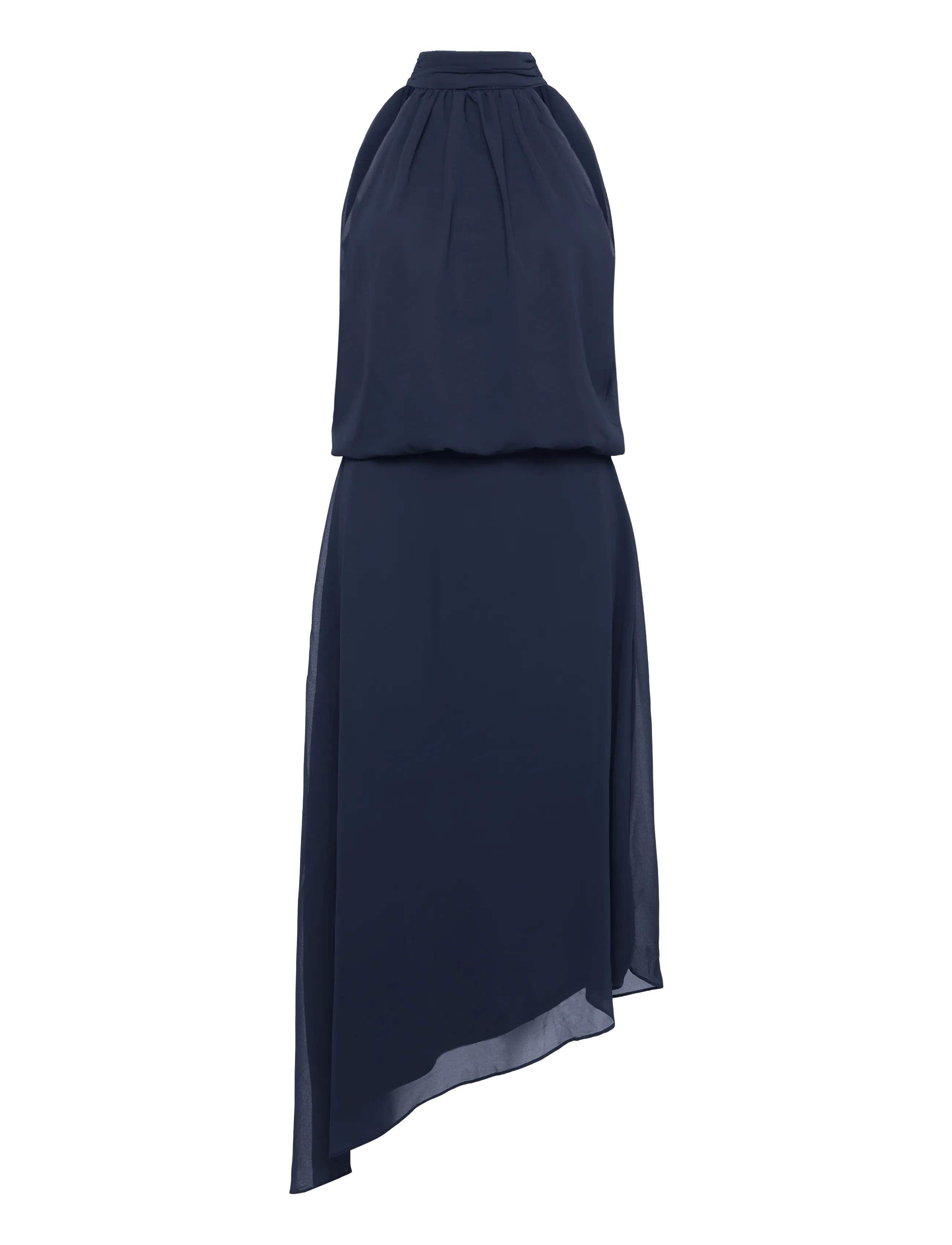 BUBBLEROOM Asymmetric Chiffon Halterneck Kleid Navy - L - Damen