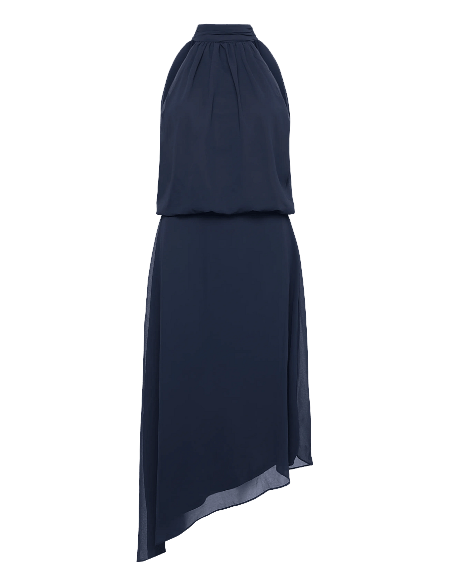 Bubbleroom - Asymmetric Chiffon Halterneck Dress - maxi kjoler - dark blue - 1